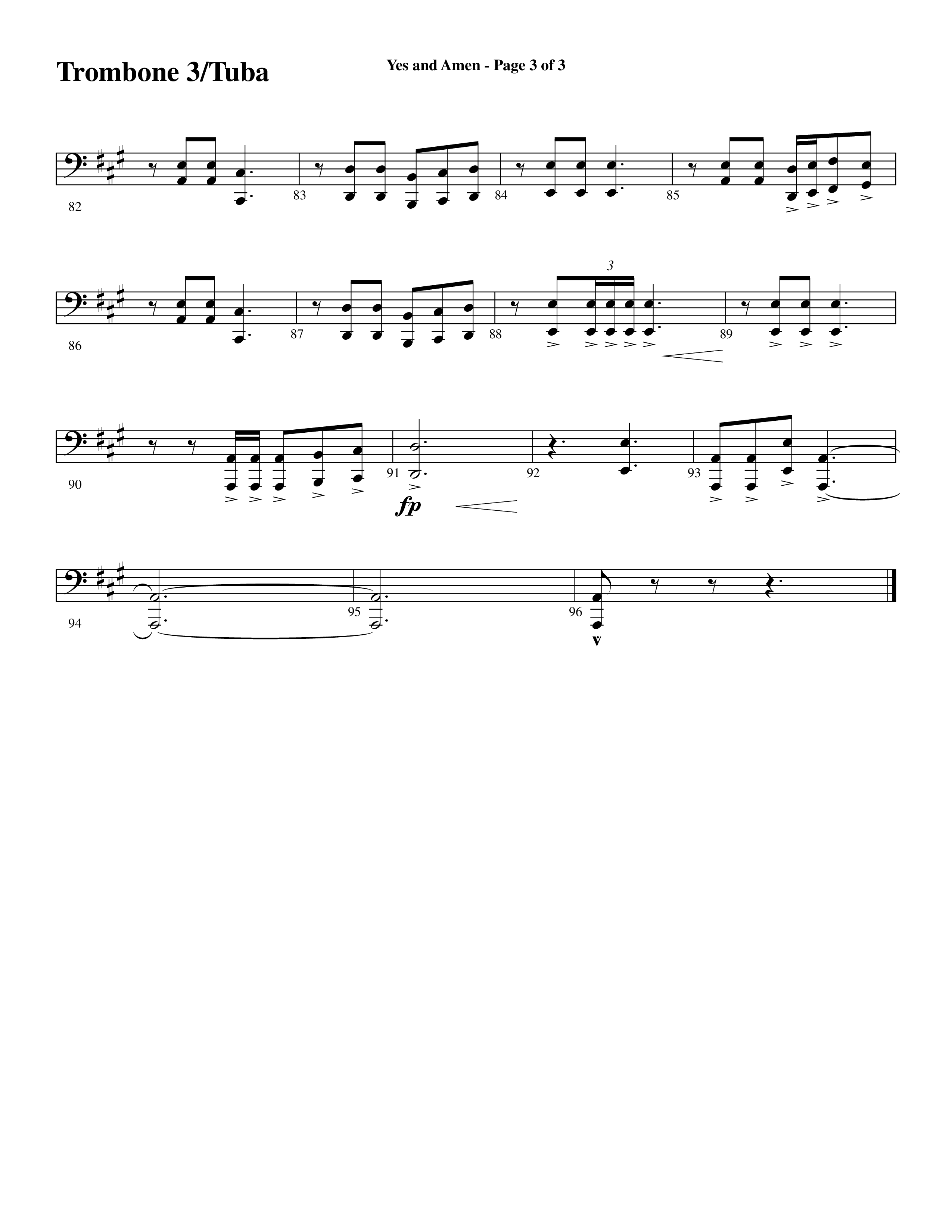 Yes and Amen (Choral Anthem SATB) Trombone 3/Tuba (Lorenz Choral / Arr. Marty Hamby)