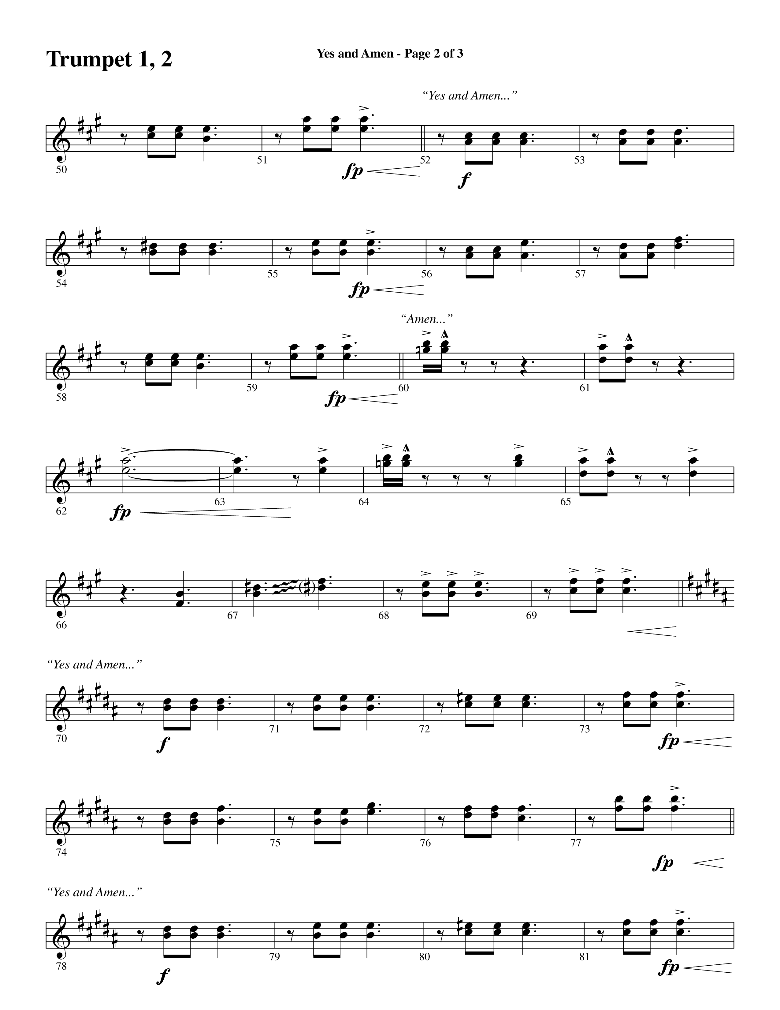 Yes and Amen (Choral Anthem SATB) Trumpet 1,2 (Lorenz Choral / Arr. Marty Hamby)
