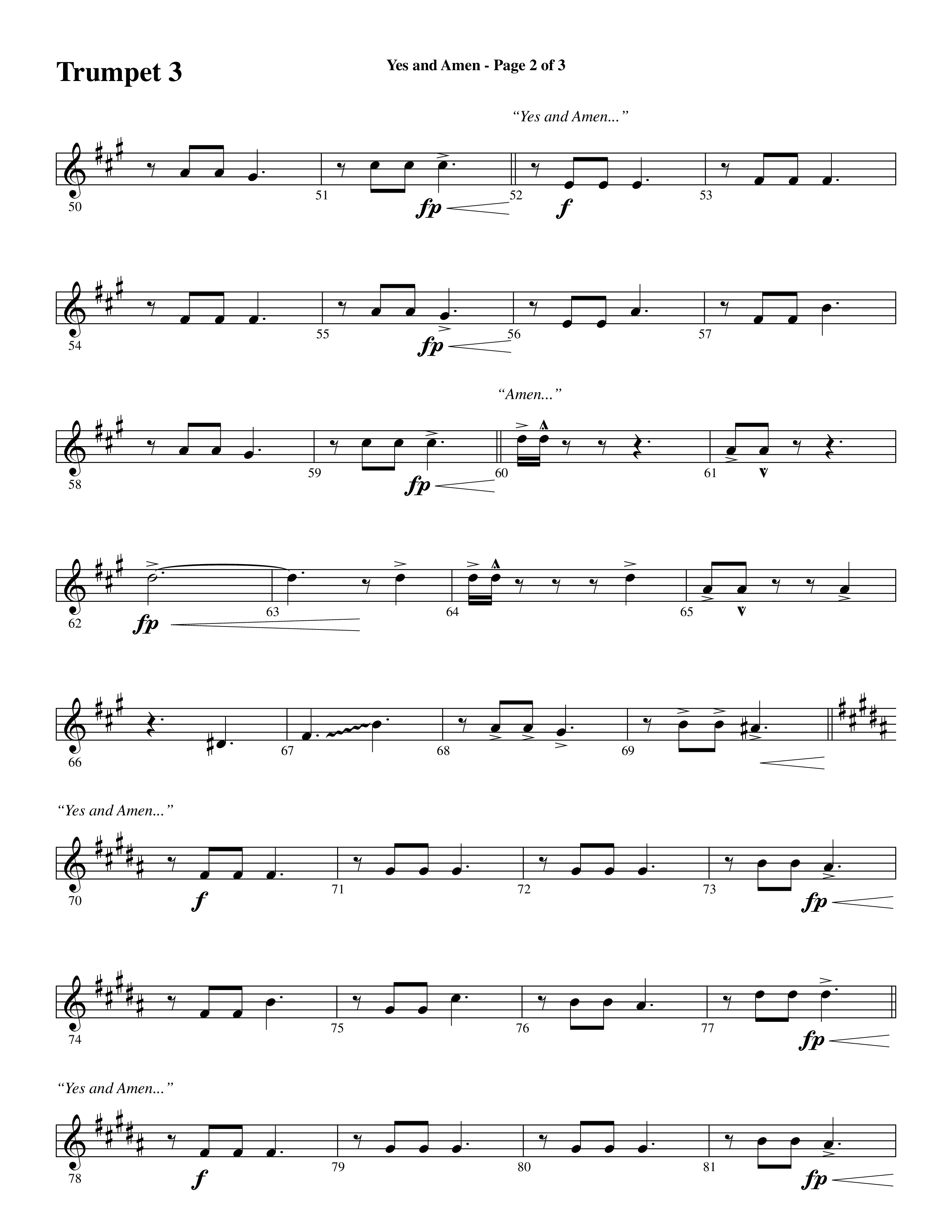 Yes and Amen (Choral Anthem SATB) Trumpet 3 (Lorenz Choral / Arr. Marty Hamby)