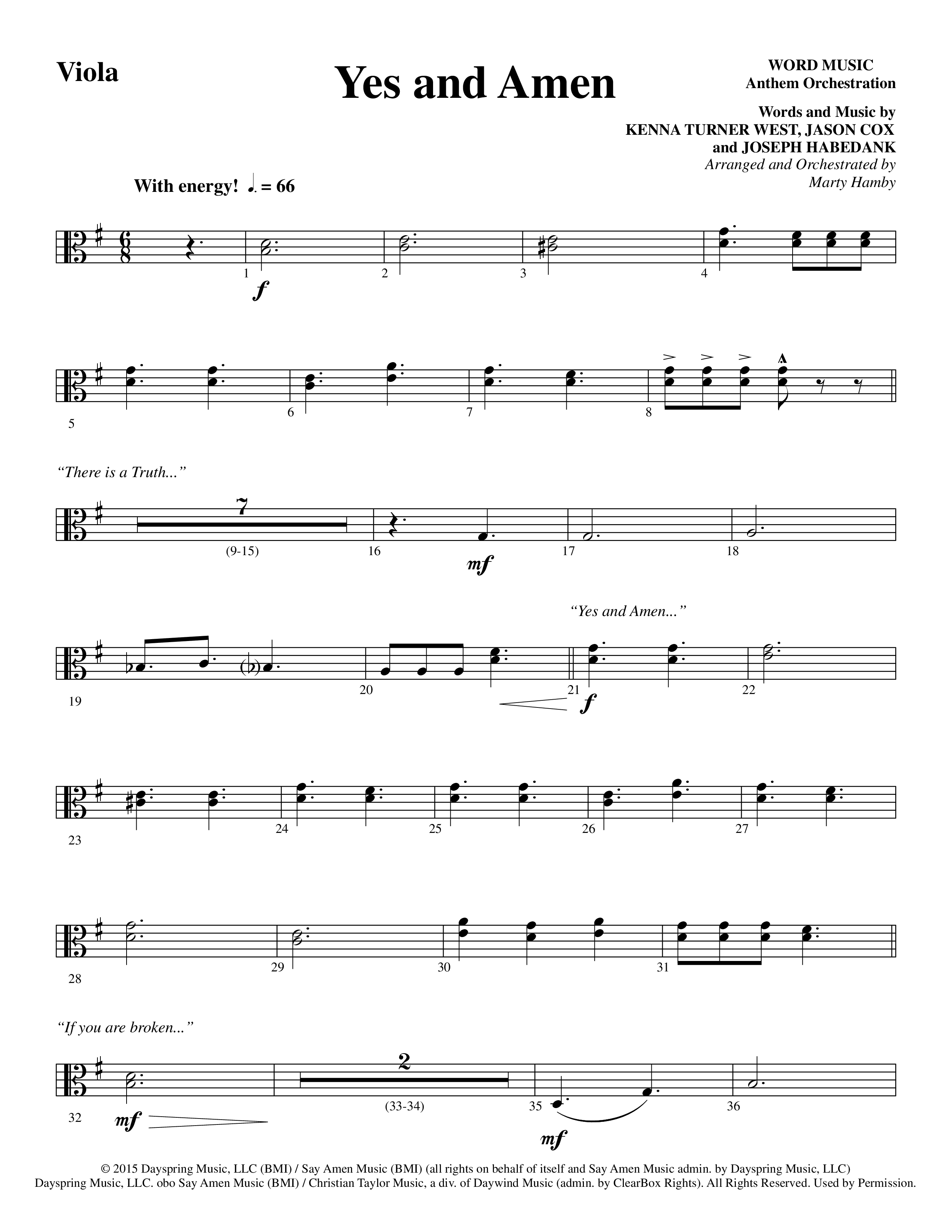 Yes and Amen (Choral Anthem SATB) Viola (Lorenz Choral / Arr. Marty Hamby)