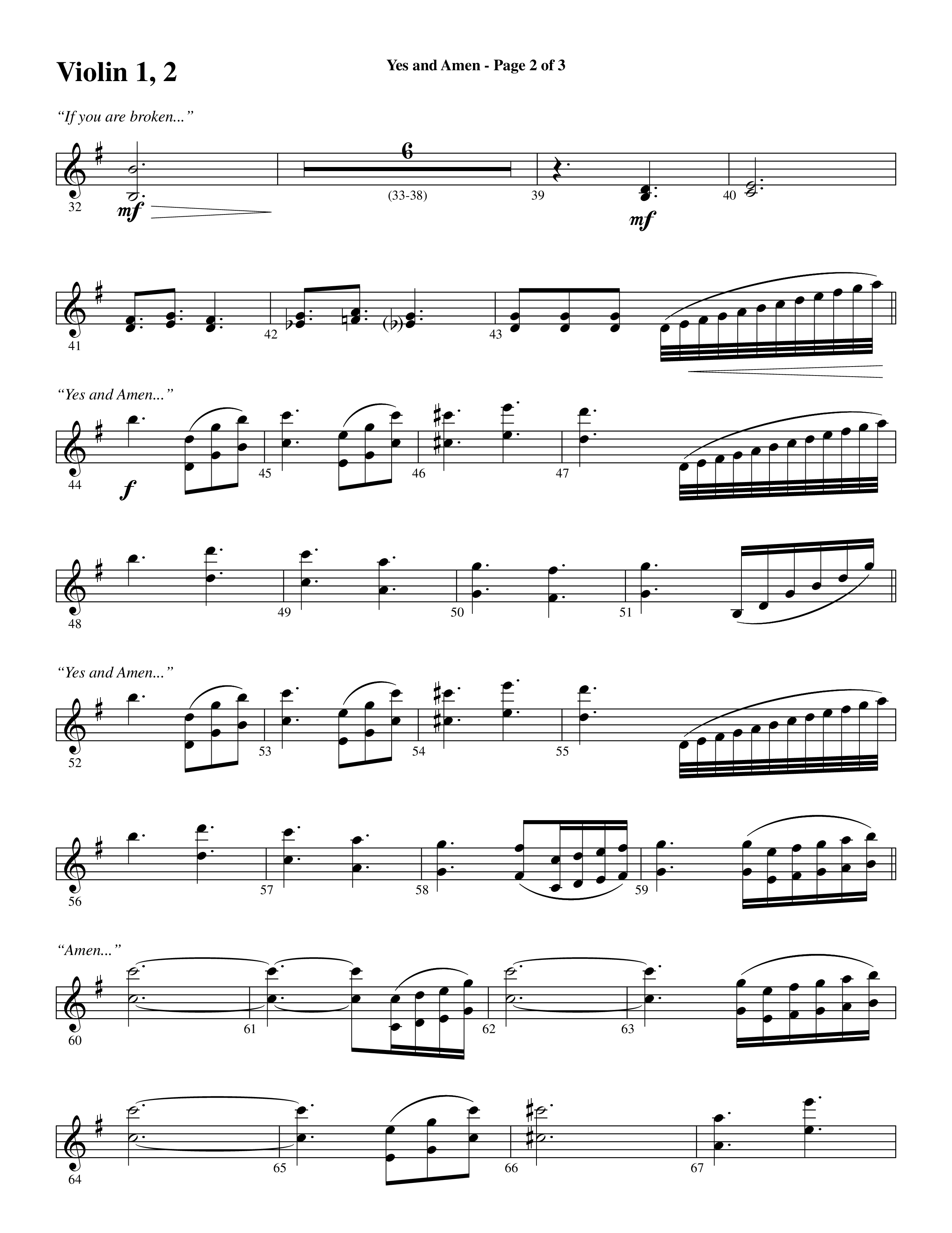 Yes and Amen (Choral Anthem SATB) Violin 1/2 (Lorenz Choral / Arr. Marty Hamby)