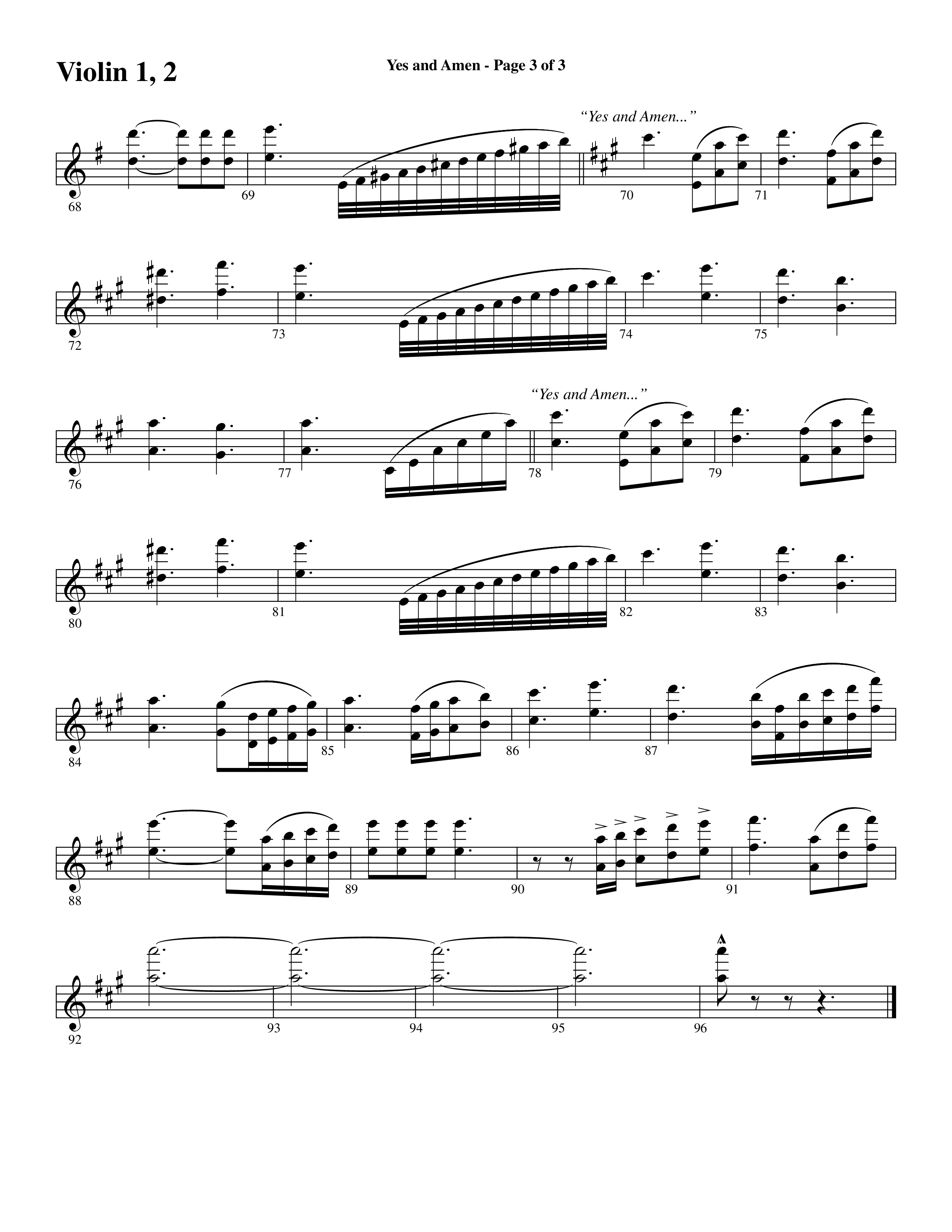 Yes and Amen (Choral Anthem SATB) Violin 1/2 (Lorenz Choral / Arr. Marty Hamby)