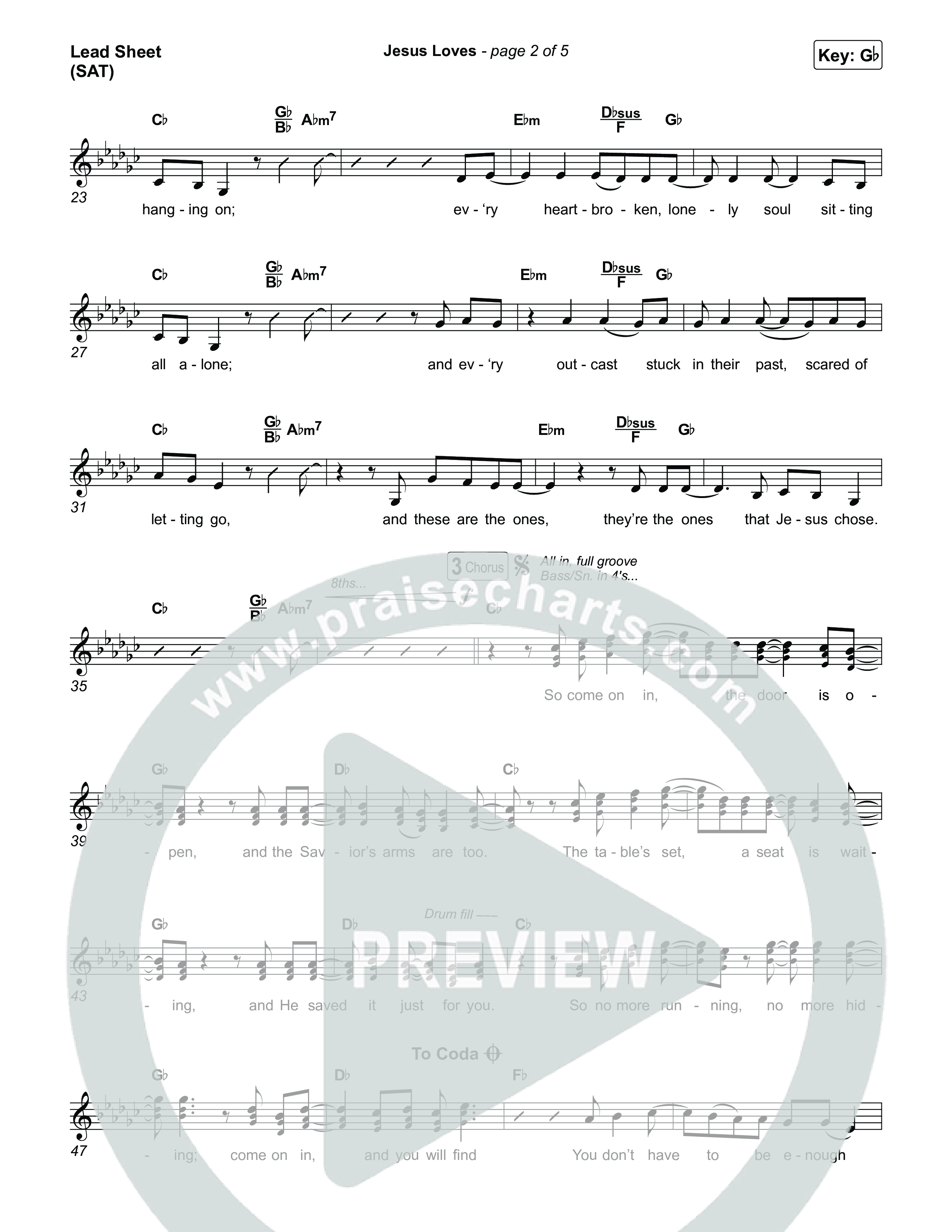 Jesus Loves Lead Sheet (SAT) (Zach Williams)