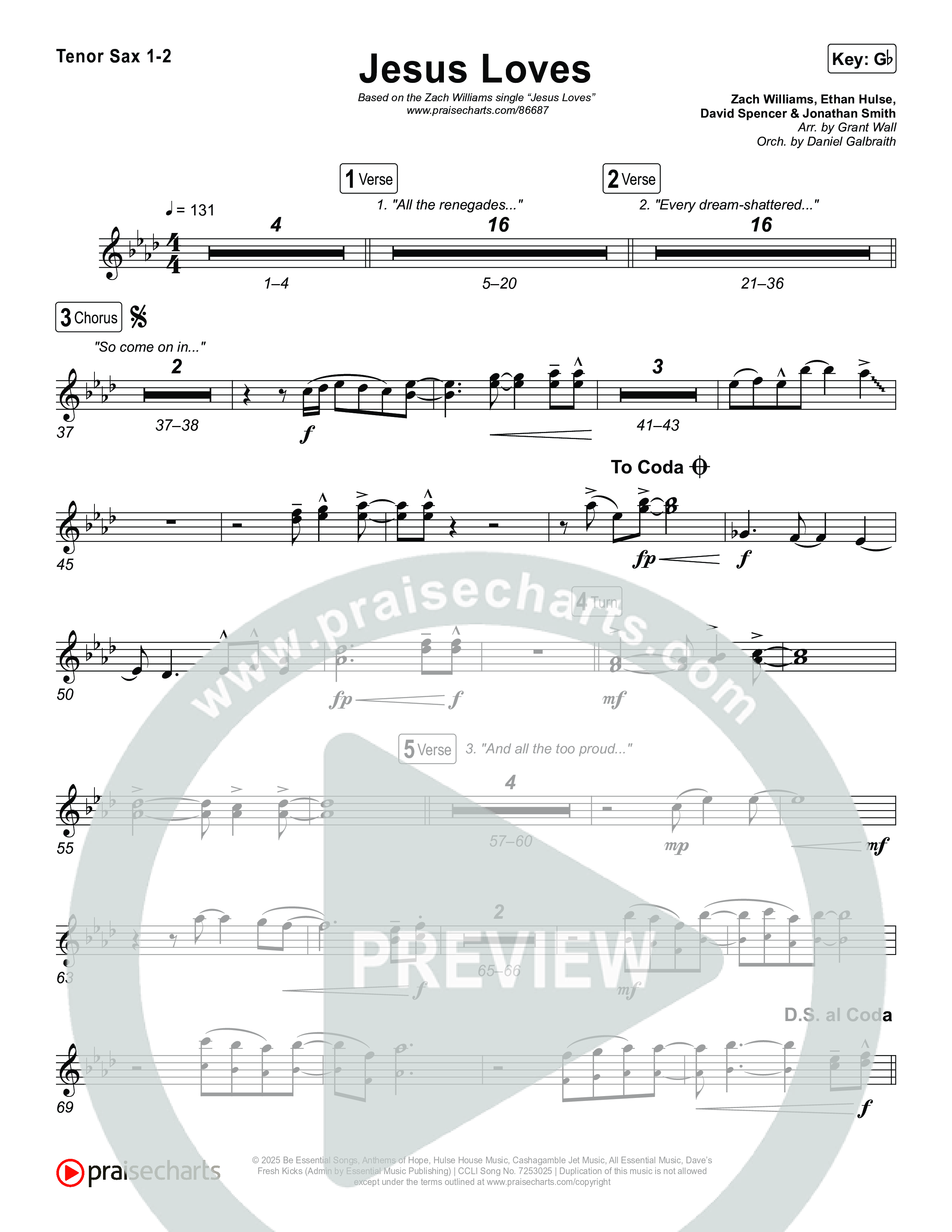 Jesus Loves Tenor Sax 1,2 (Zach Williams)