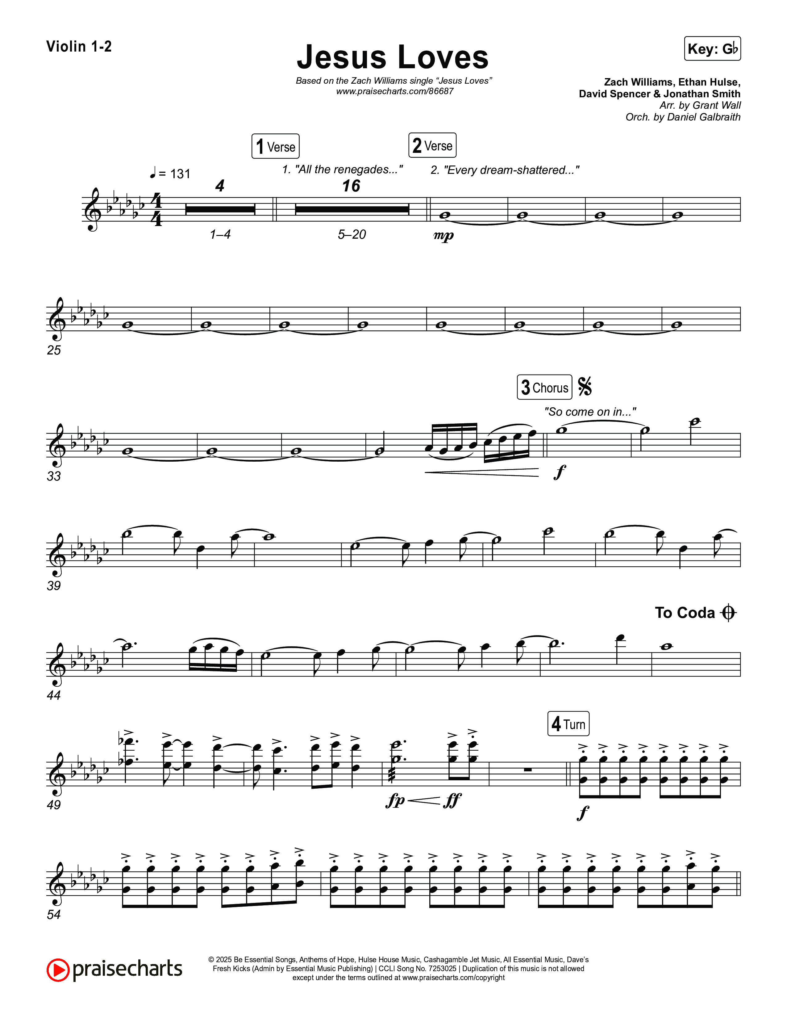 Jesus Loves Violin 1,2 (Zach Williams)