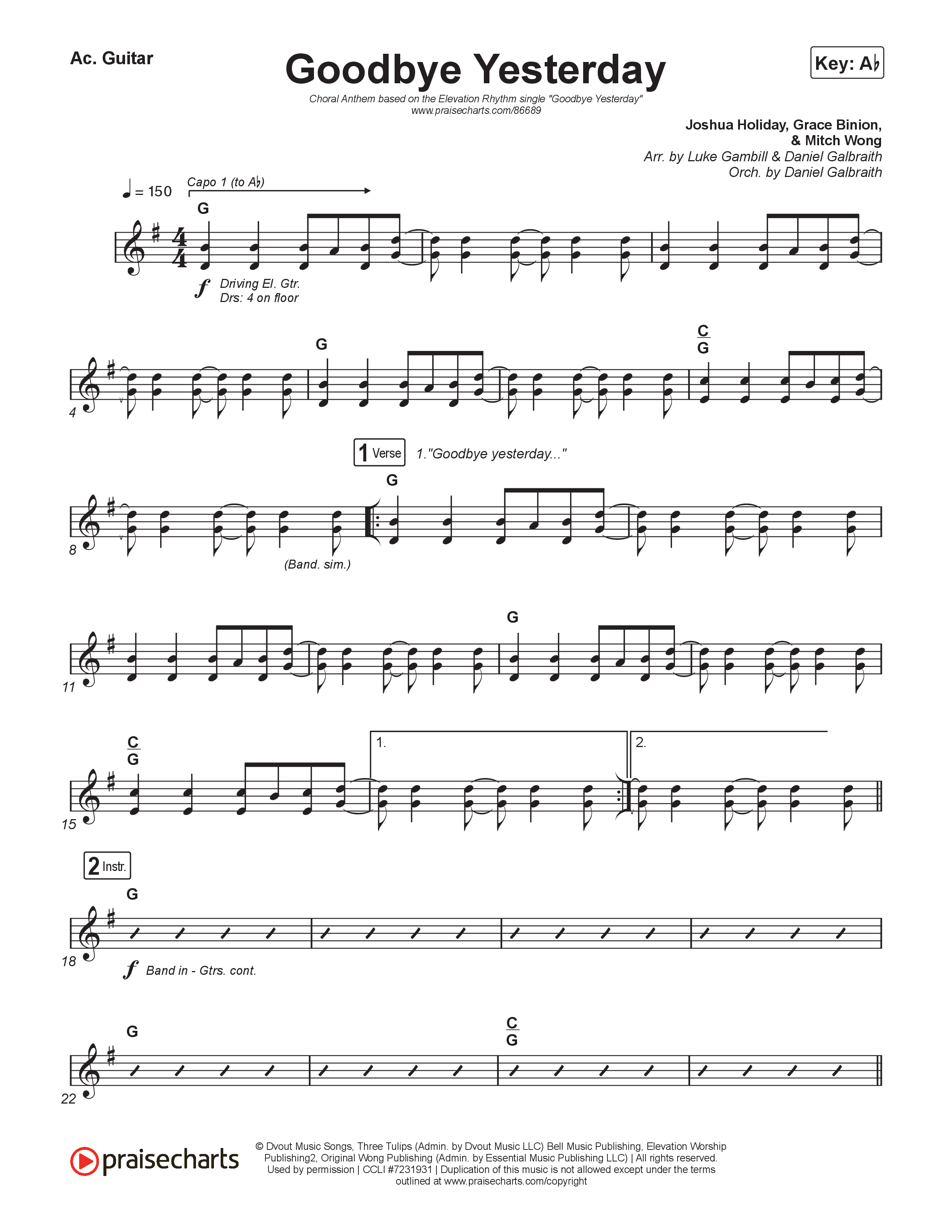 Goodbye Yesterday (Choral Anthem SATB) Acoustic Guitar (ELEVATION RHYTHM / Arr. Luke Gambill)