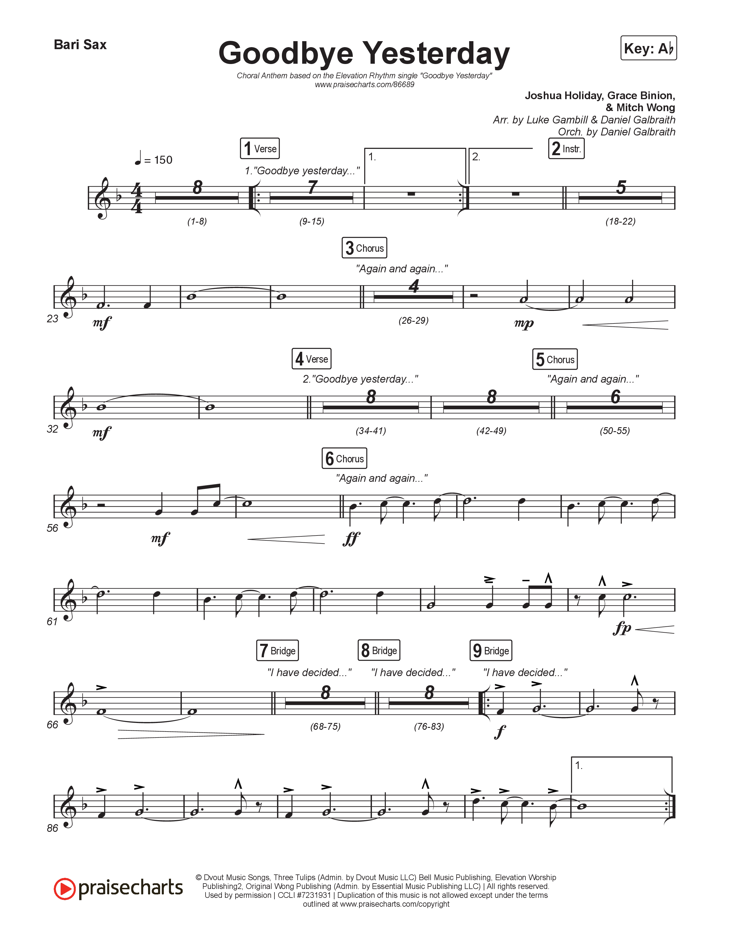 Goodbye Yesterday (Choral Anthem SATB) Bari Sax (ELEVATION RHYTHM / Arr. Luke Gambill)