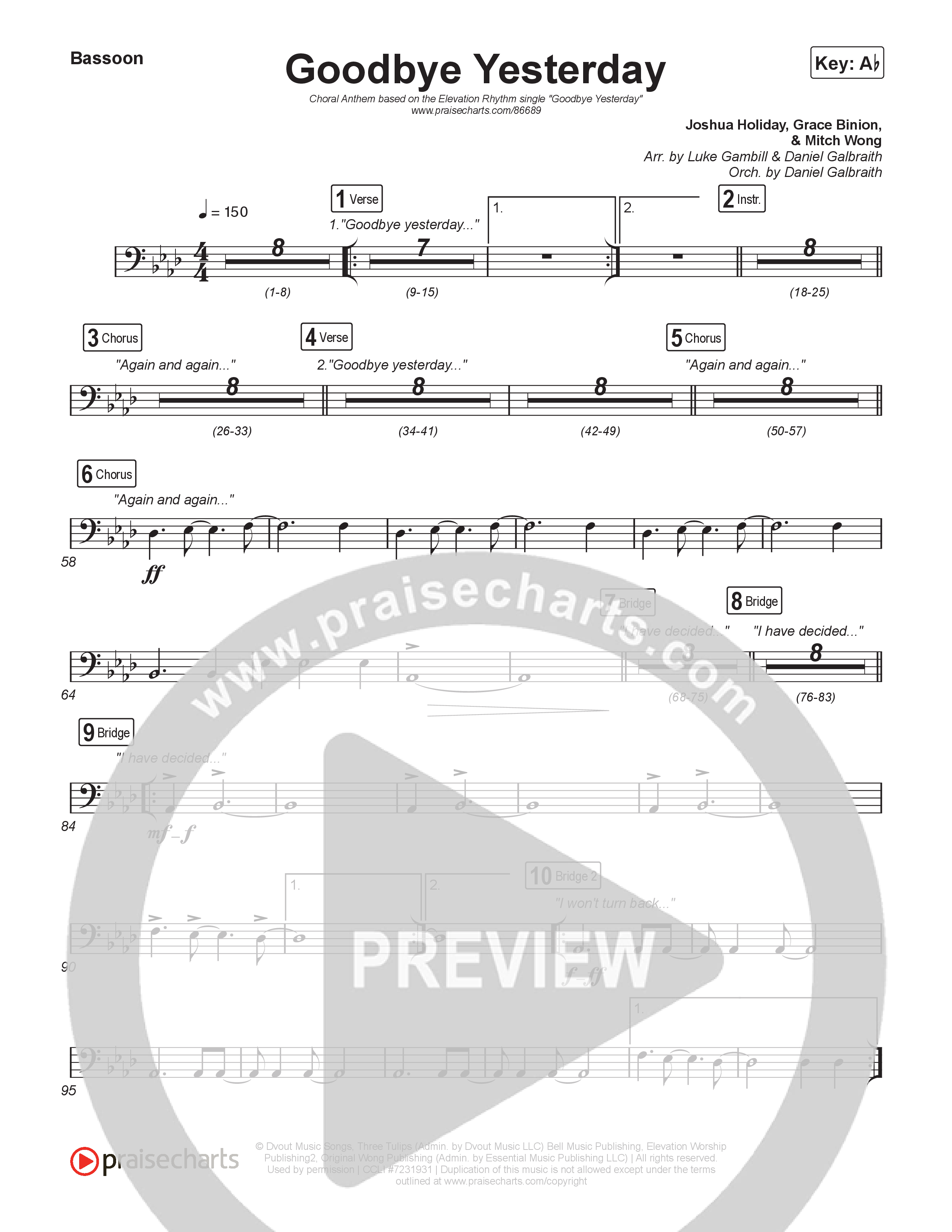 Goodbye Yesterday (Choral Anthem SATB) Bassoon (ELEVATION RHYTHM / Arr. Luke Gambill)