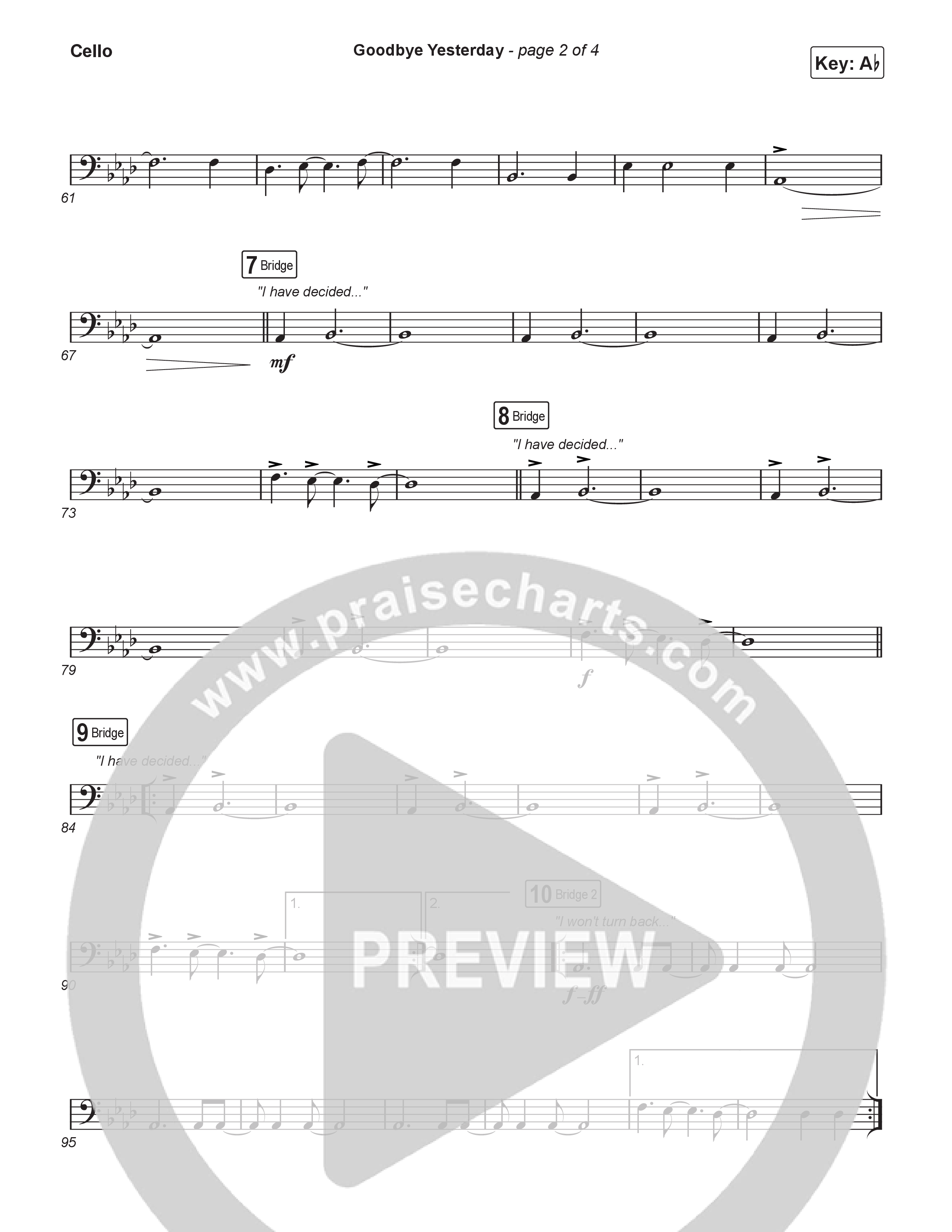 Goodbye Yesterday (Choral Anthem SATB) Cello (ELEVATION RHYTHM / Arr. Luke Gambill)