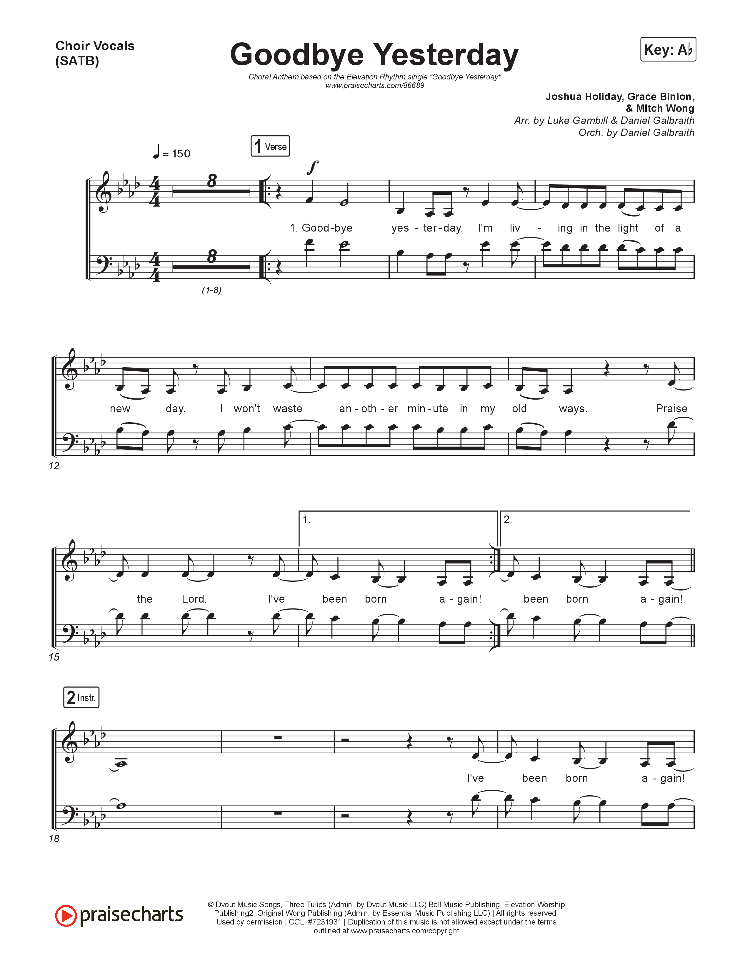 Goodbye Yesterday (Choral Anthem SATB) Choir Sheet (SATB) (ELEVATION RHYTHM / Arr. Luke Gambill)