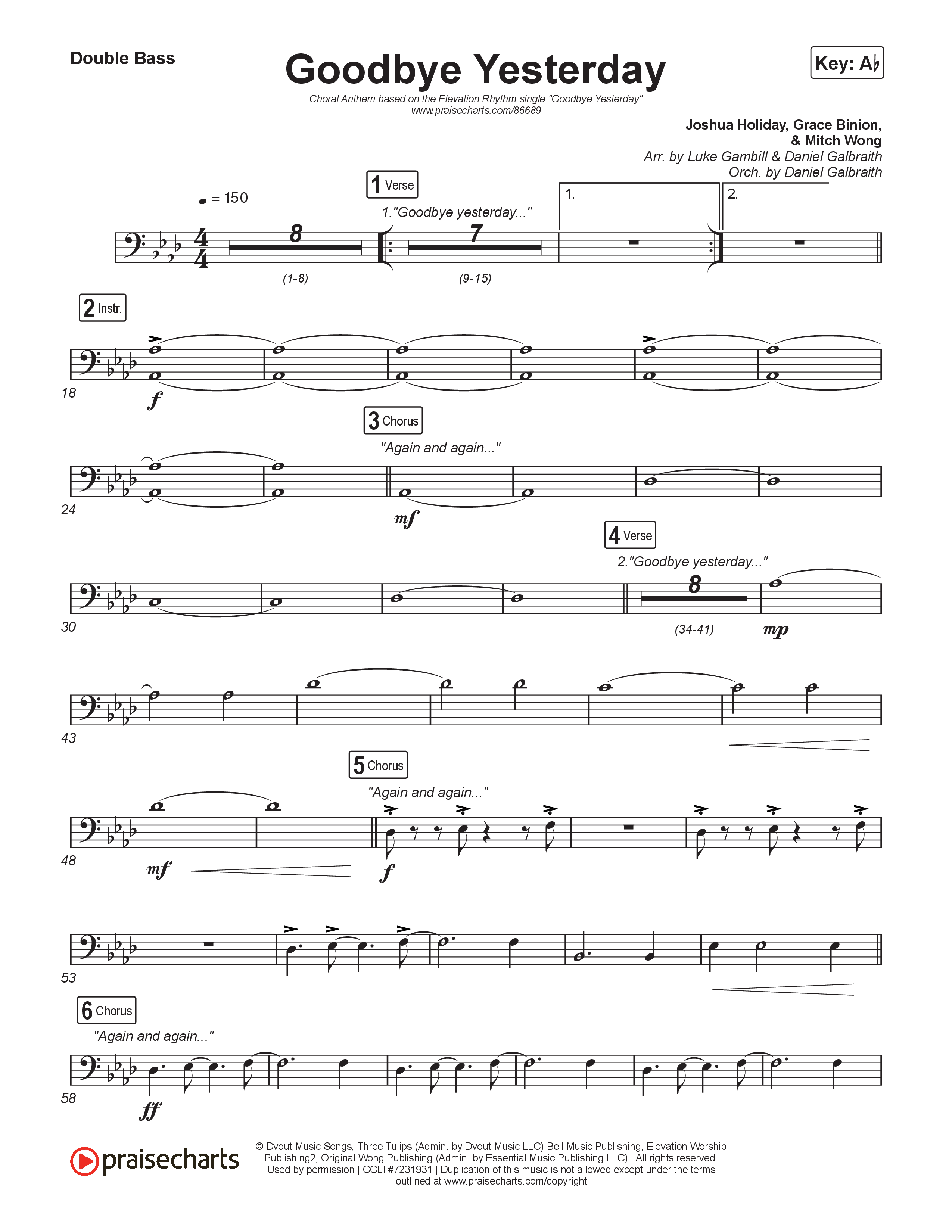 Goodbye Yesterday (Choral Anthem SATB) String Bass (ELEVATION RHYTHM / Arr. Luke Gambill)