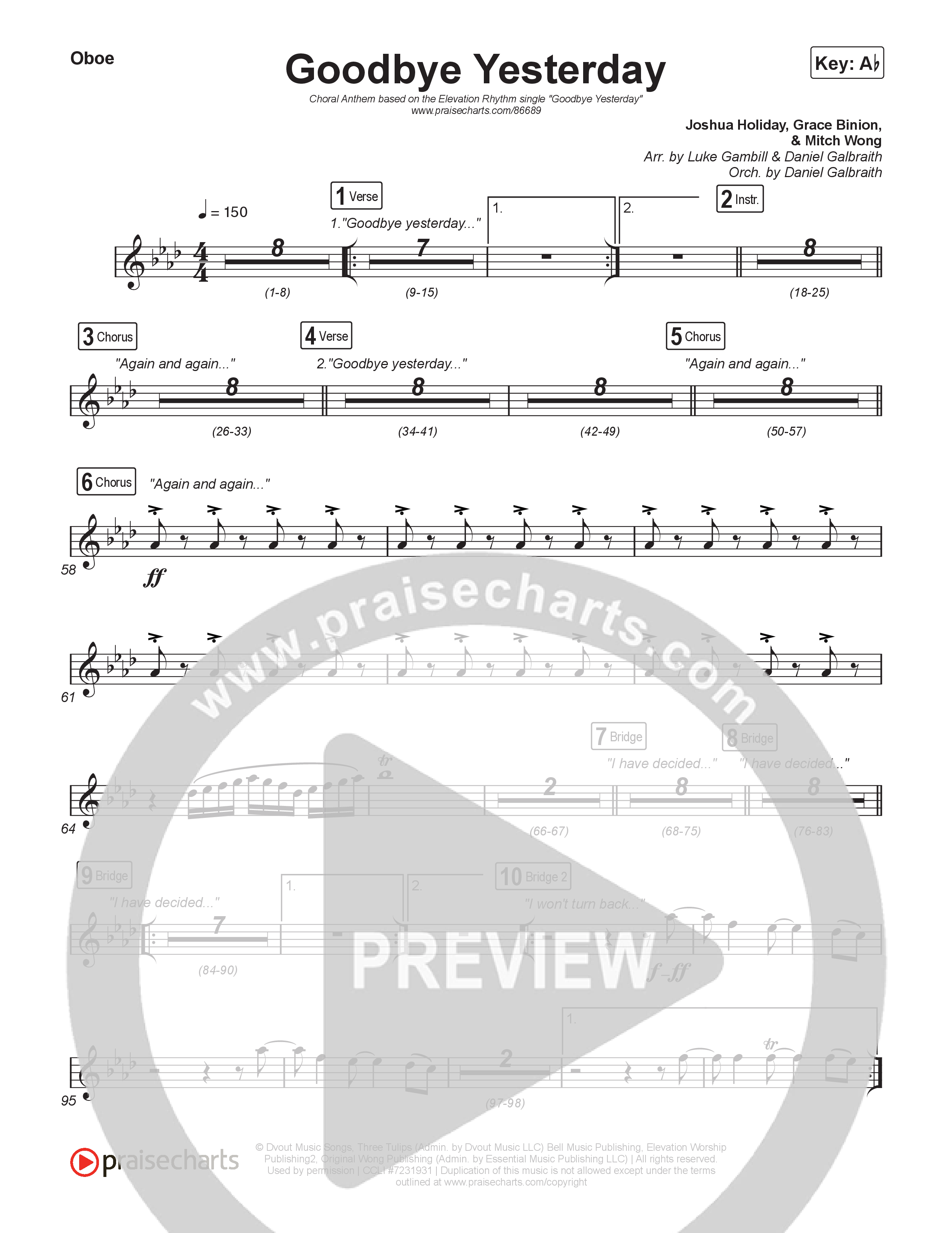 Goodbye Yesterday (Choral Anthem SATB) Wind Pack (ELEVATION RHYTHM / Arr. Luke Gambill)
