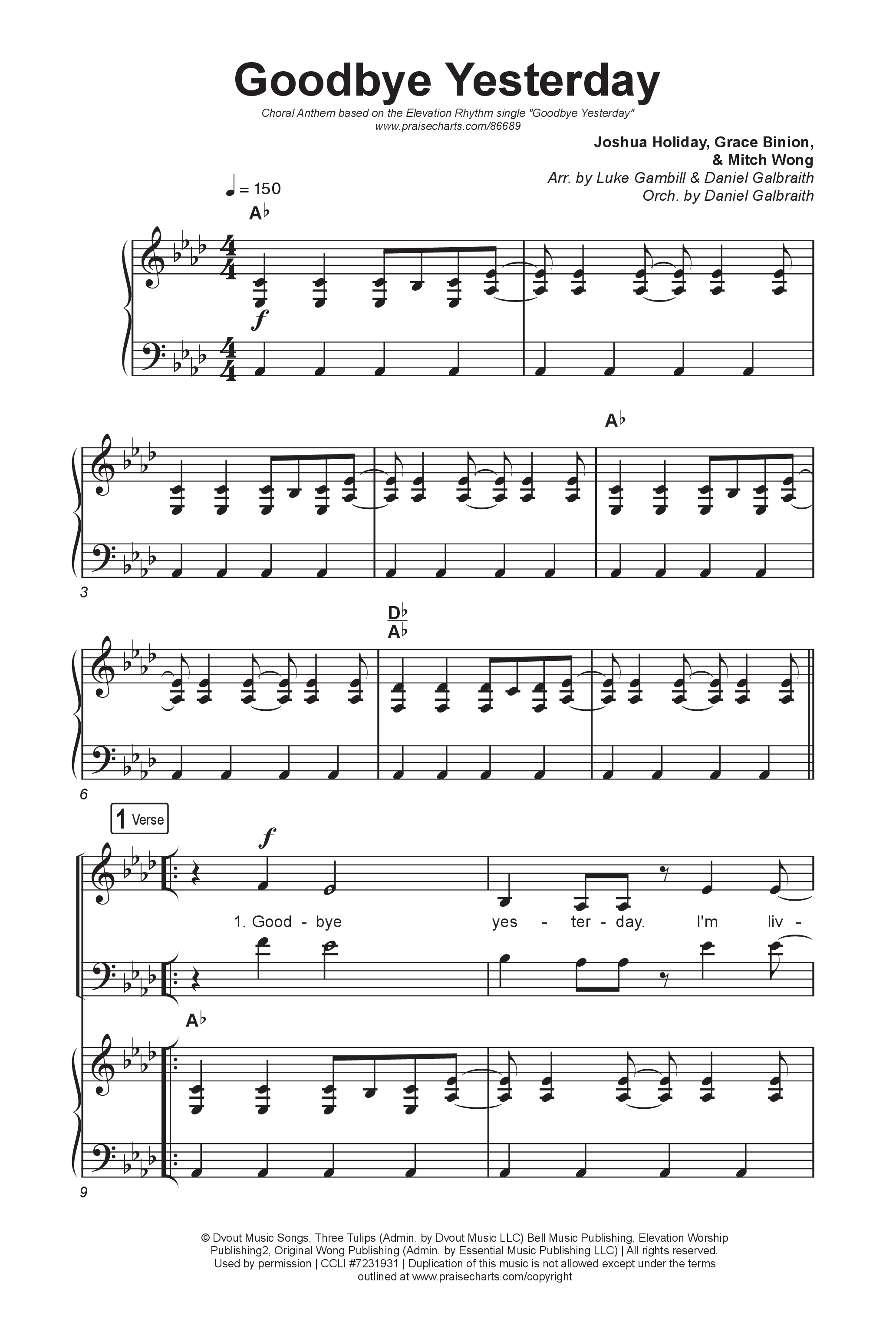 Goodbye Yesterday (Choral Anthem SATB) Octavo (SATB & Pno) (ELEVATION RHYTHM / Arr. Luke Gambill)