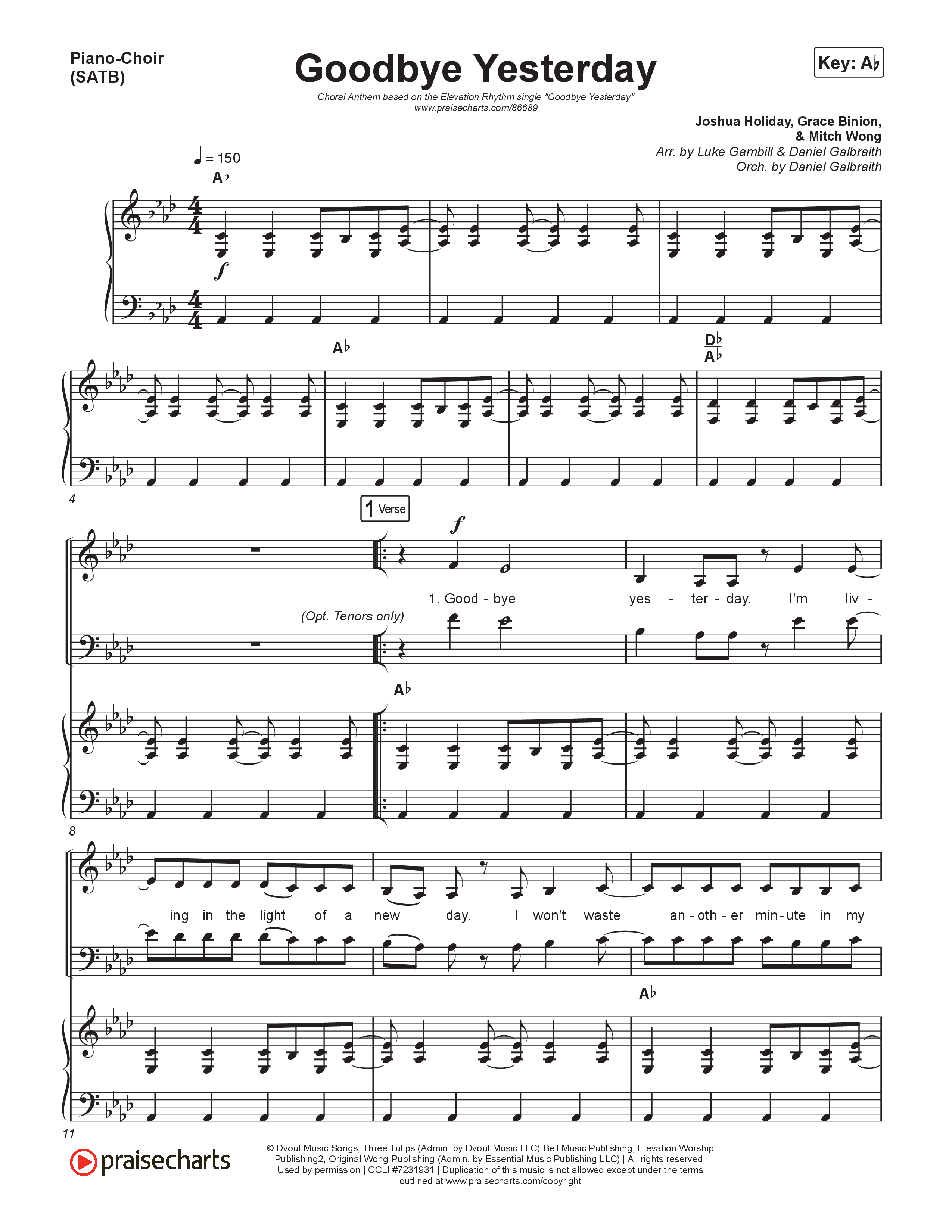 Goodbye Yesterday (Choral Anthem SATB) Piano/Vocal (SATB) (ELEVATION RHYTHM / Arr. Luke Gambill)