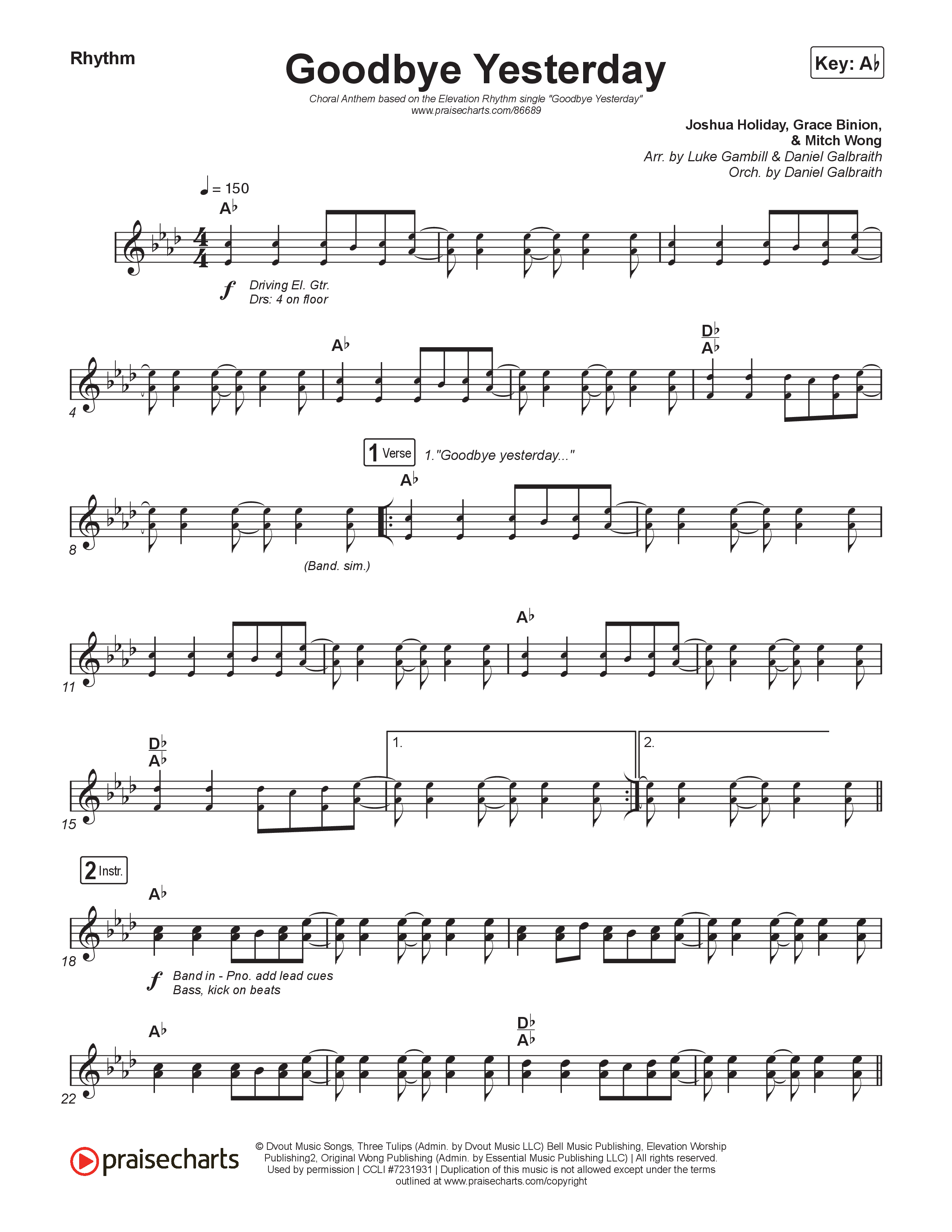 Goodbye Yesterday (Choral Anthem SATB) Rhythm Pack (ELEVATION RHYTHM / Arr. Luke Gambill)