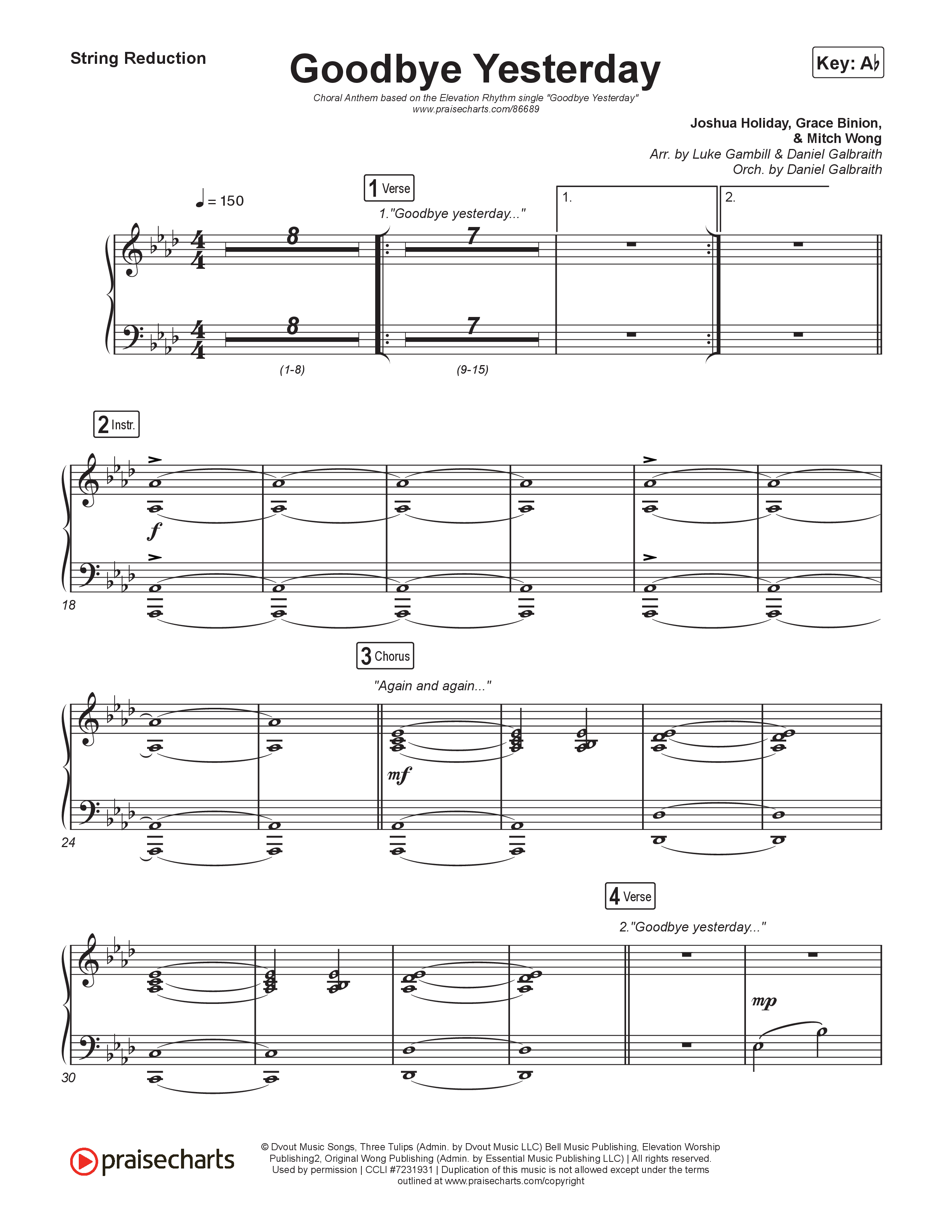 Goodbye Yesterday (Choral Anthem SATB) String Reduction (ELEVATION RHYTHM / Arr. Luke Gambill)