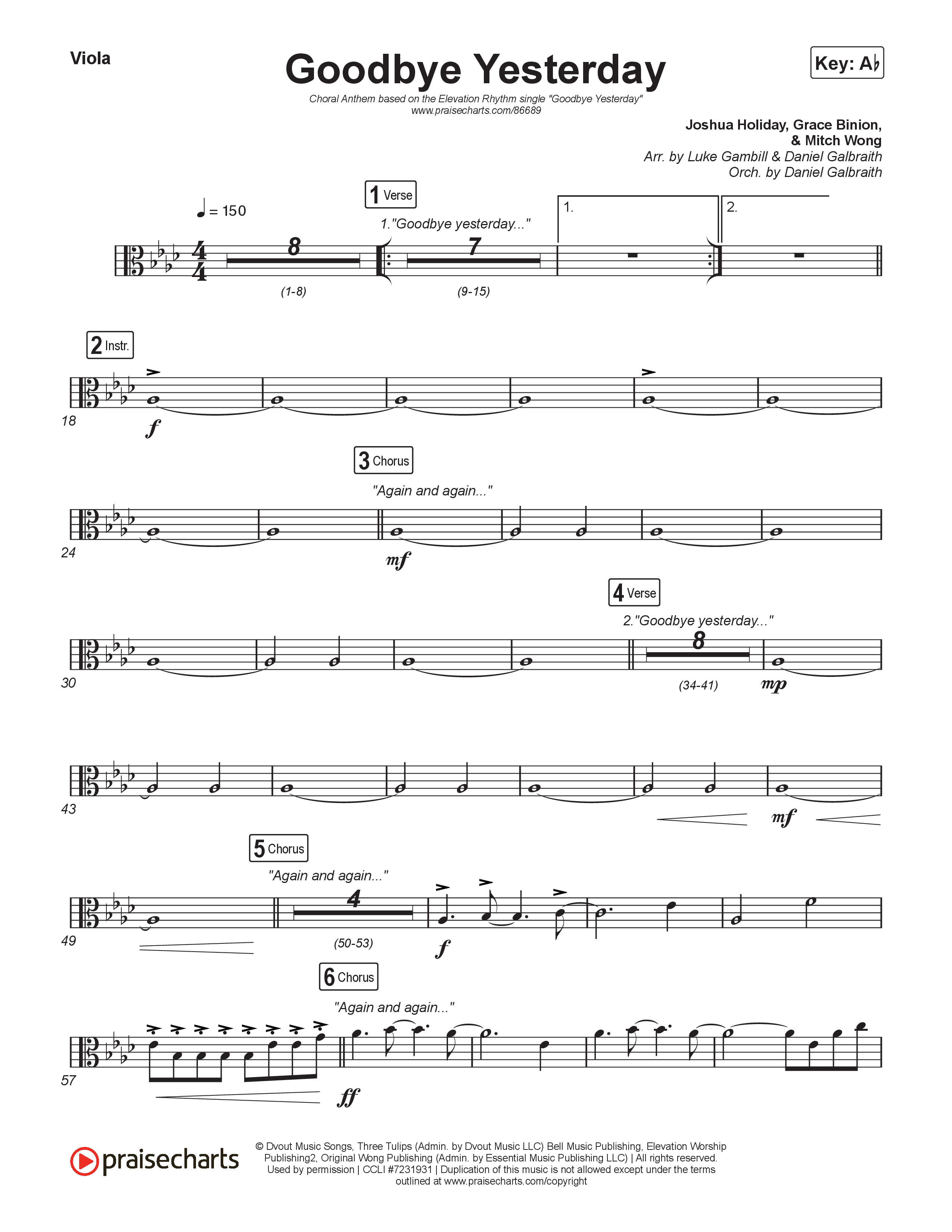 Goodbye Yesterday (Choral Anthem SATB) Viola (ELEVATION RHYTHM / Arr. Luke Gambill)
