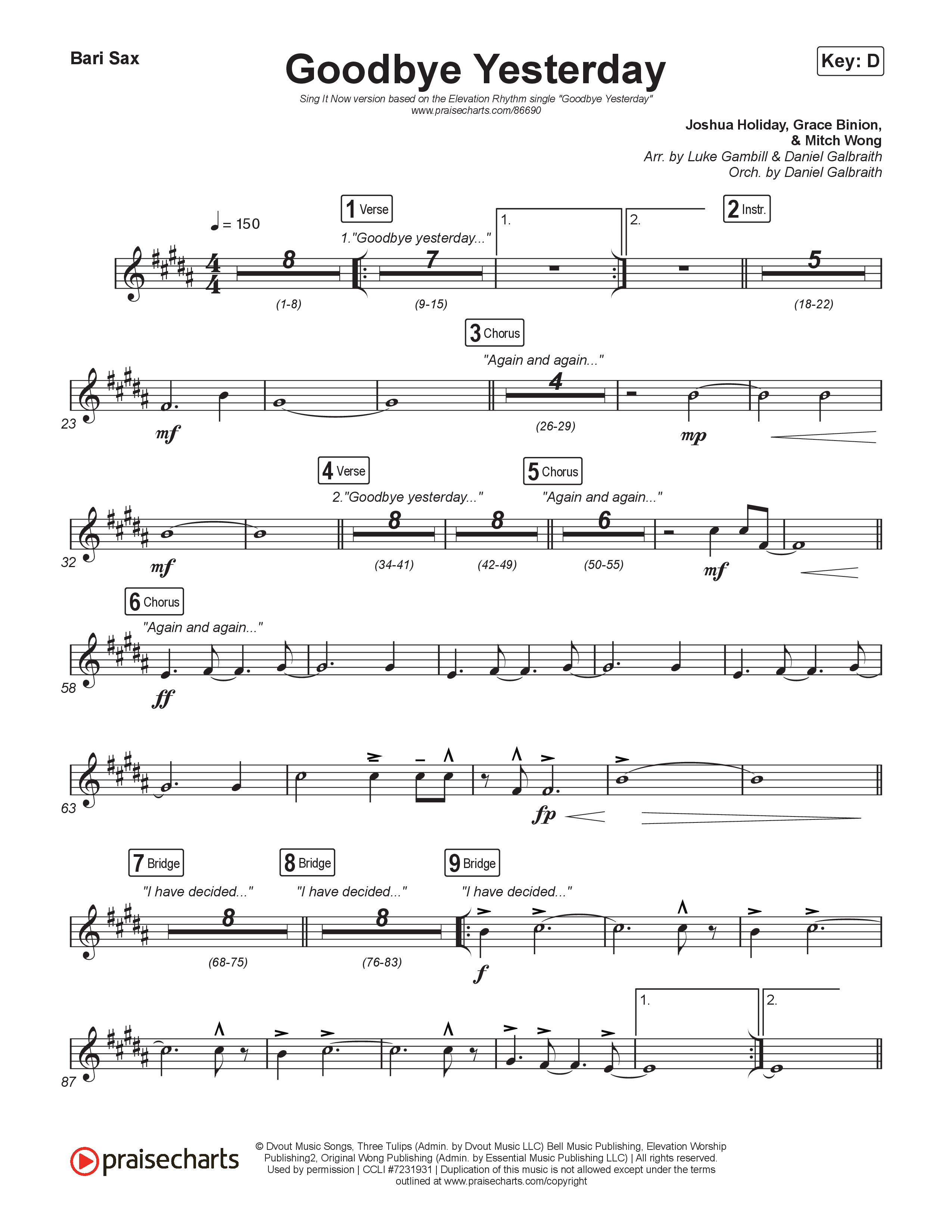 Goodbye Yesterday (Sing It Now) Bari Sax (ELEVATION RHYTHM / Arr. Luke Gambill)
