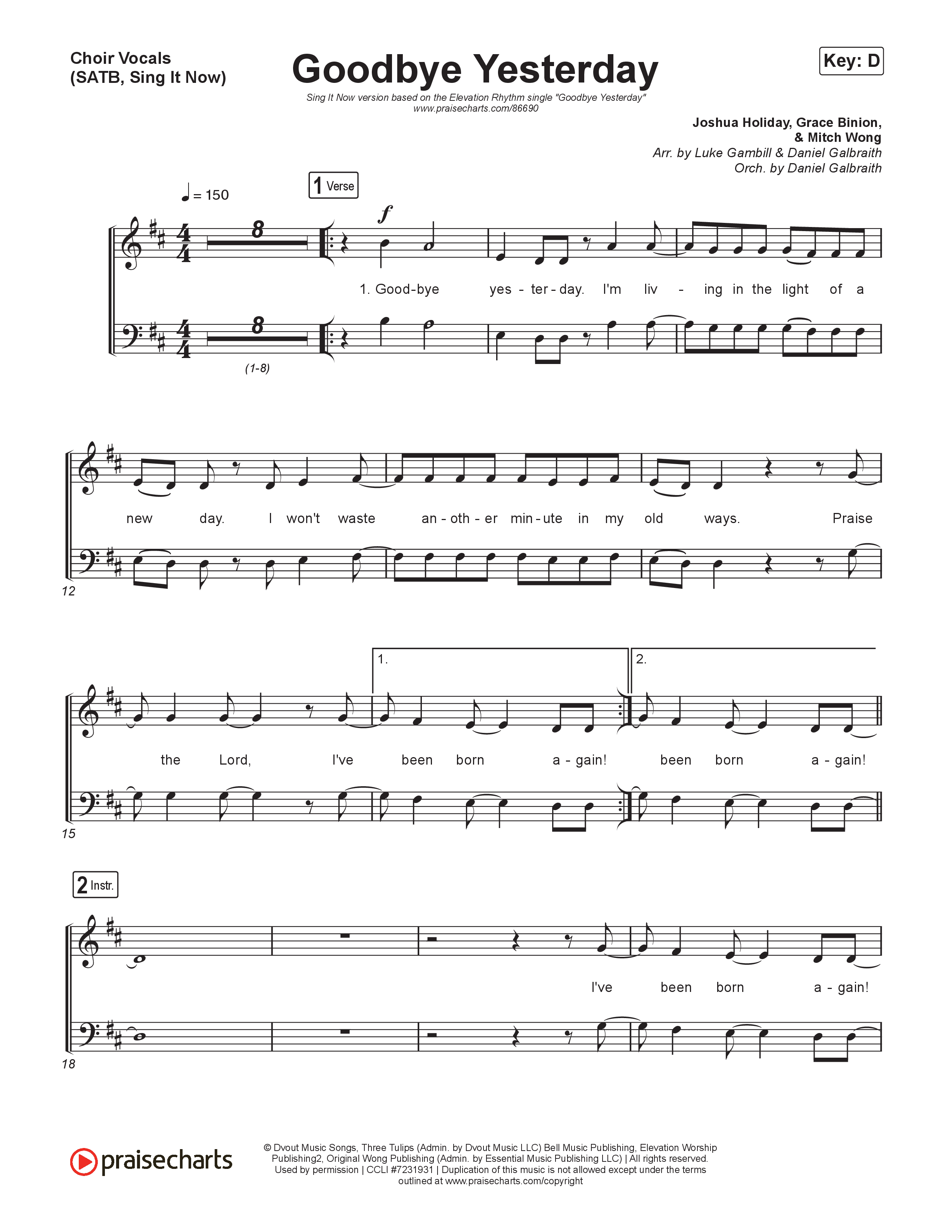 Goodbye Yesterday (Sing It Now) Choir Sheet (SATB) (ELEVATION RHYTHM / Arr. Luke Gambill)