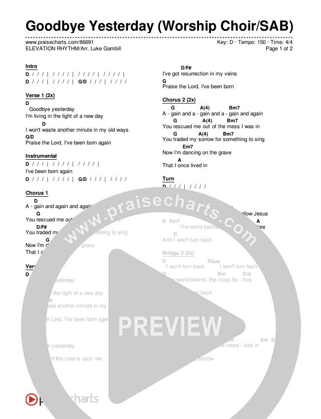 Goodbye Yesterday (Worship Choir/SAB) Chords & Lyrics (ELEVATION RHYTHM / Arr. Luke Gambill)