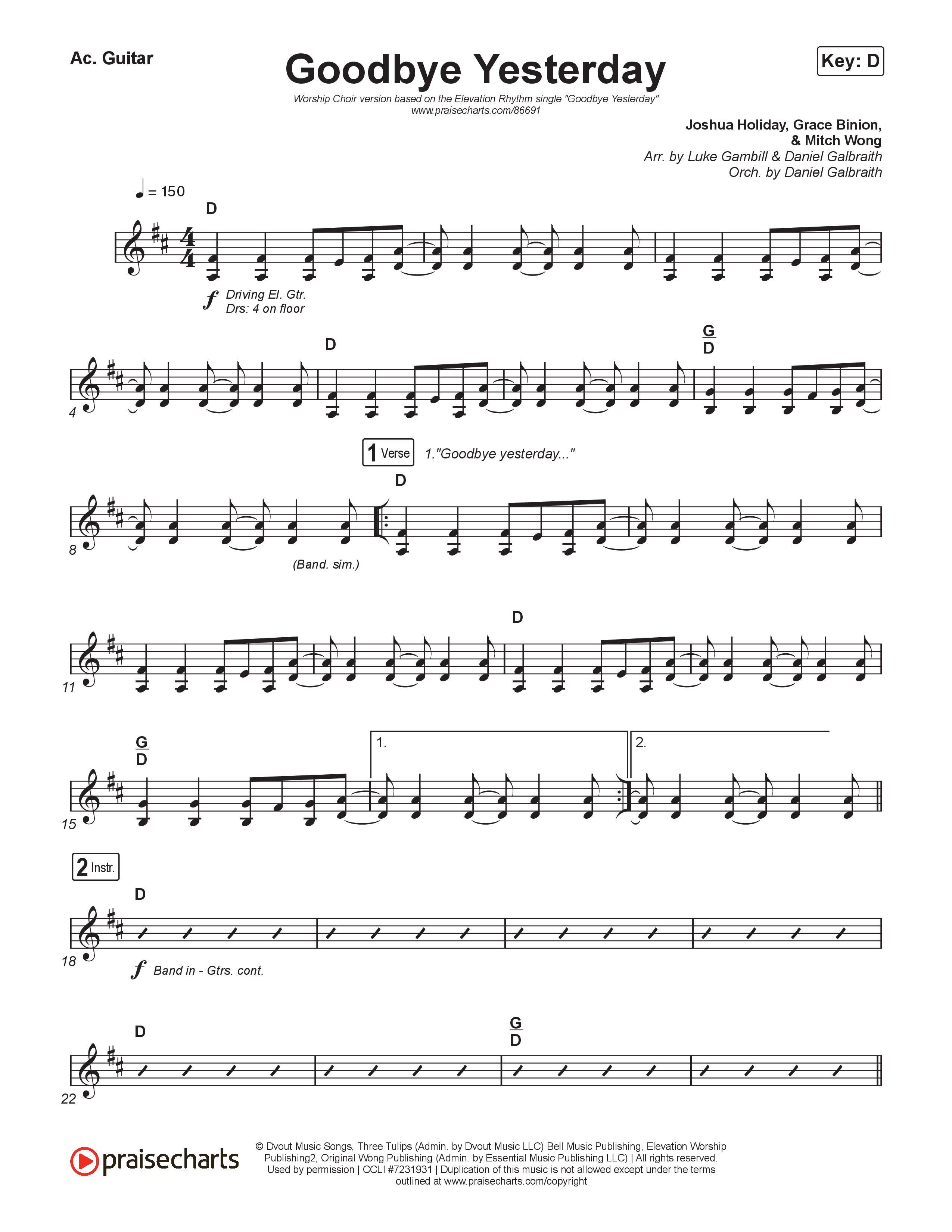 Goodbye Yesterday (Worship Choir/SAB) Acoustic Guitar (ELEVATION RHYTHM / Arr. Luke Gambill)