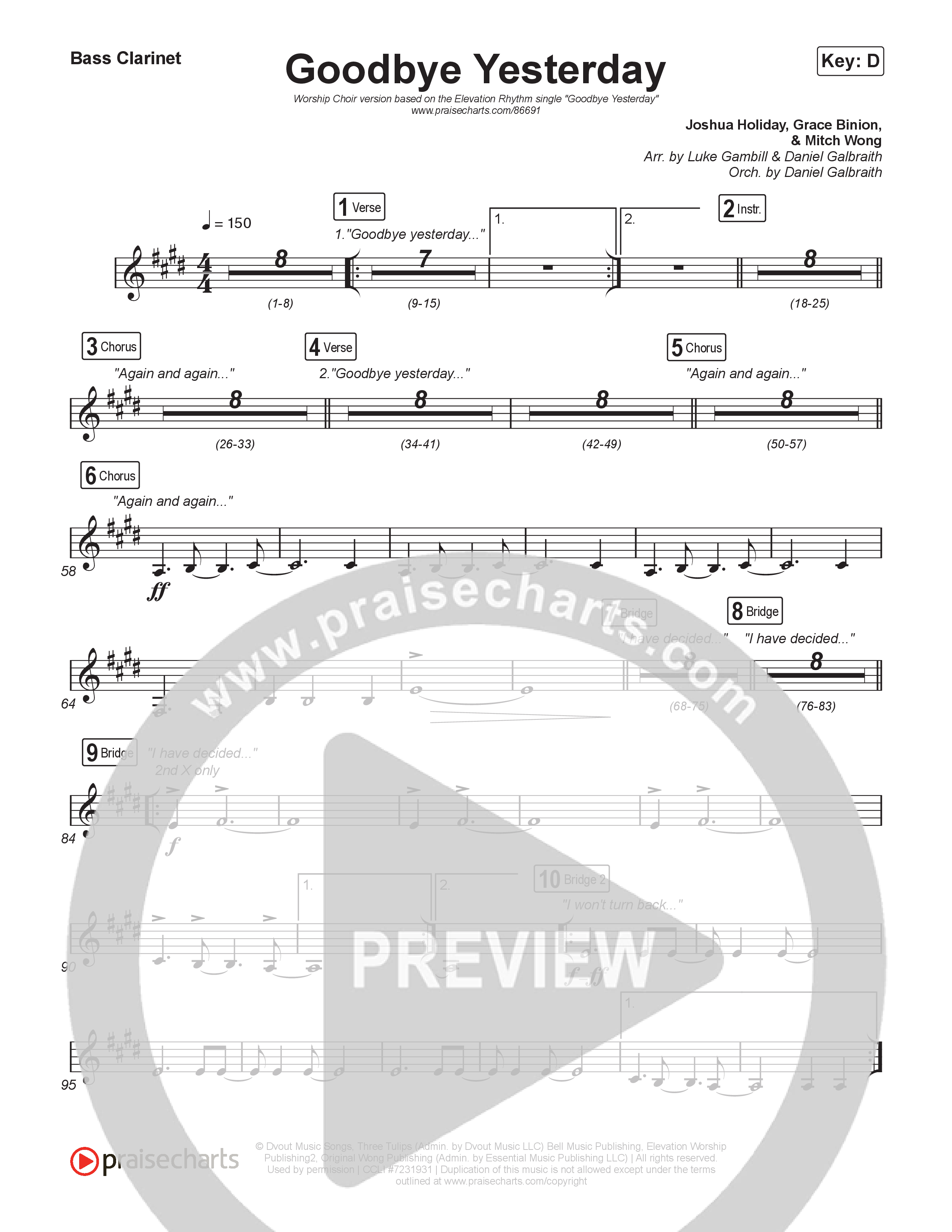 Goodbye Yesterday (Worship Choir/SAB) Bass Clarinet (ELEVATION RHYTHM / Arr. Luke Gambill)