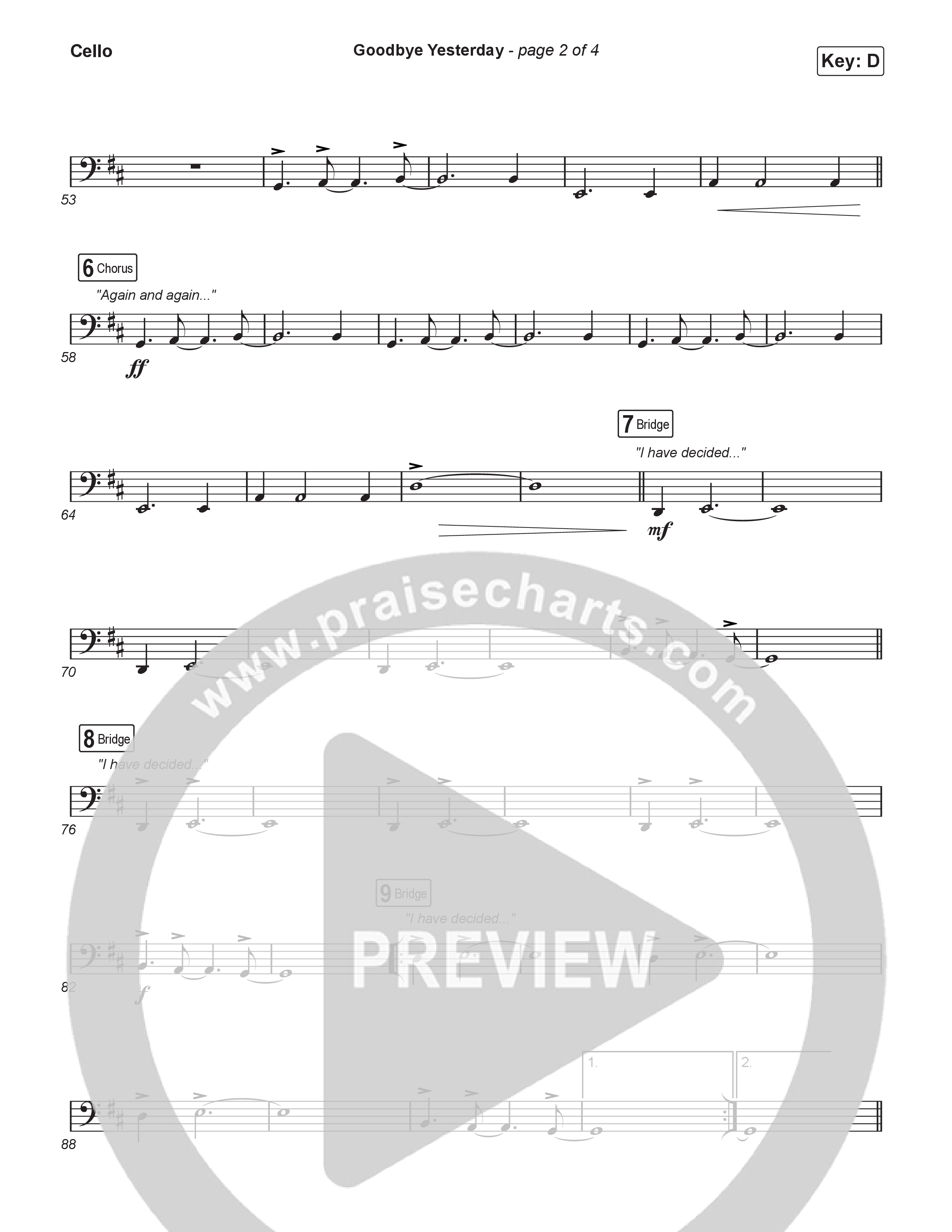 Goodbye Yesterday (Worship Choir/SAB) Cello (ELEVATION RHYTHM / Arr. Luke Gambill)
