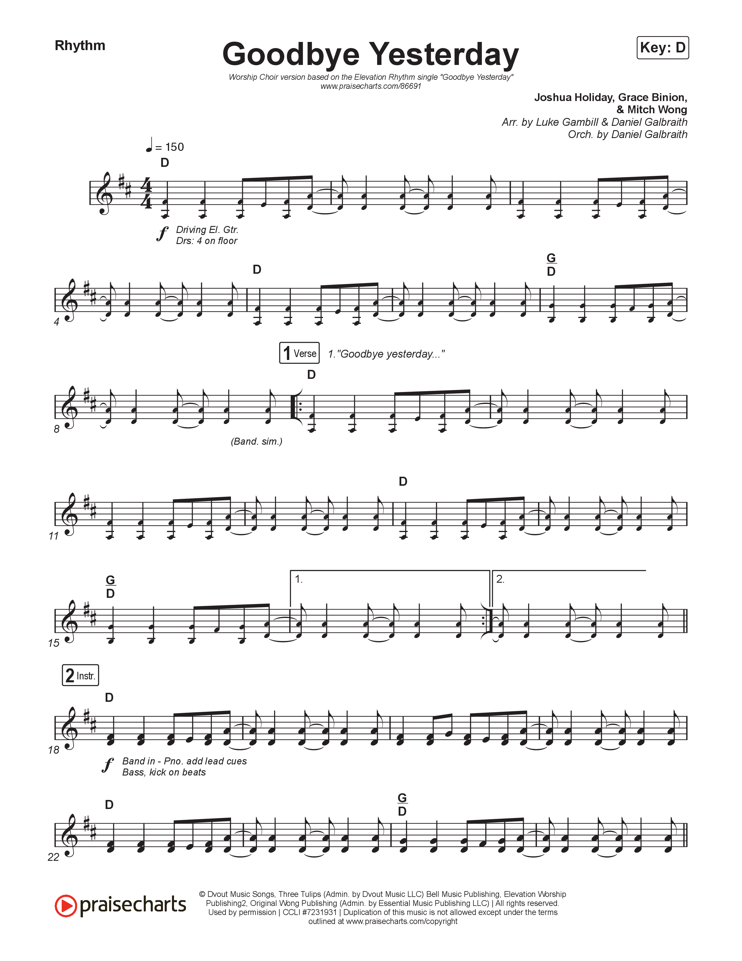 Goodbye Yesterday (Worship Choir/SAB) Rhythm Chart (ELEVATION RHYTHM / Arr. Luke Gambill)