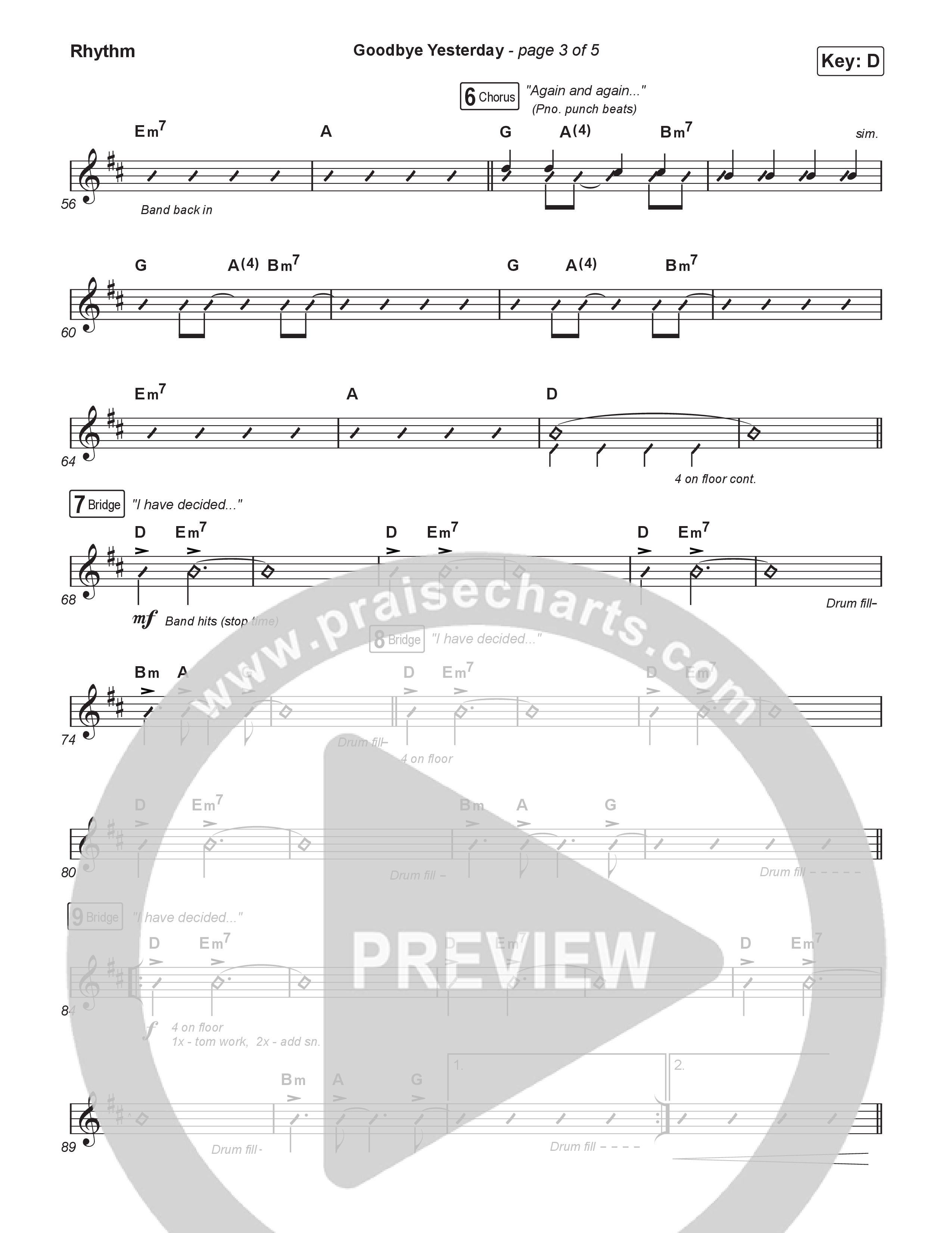 Goodbye Yesterday (Worship Choir/SAB) Rhythm Chart (ELEVATION RHYTHM / Arr. Luke Gambill)