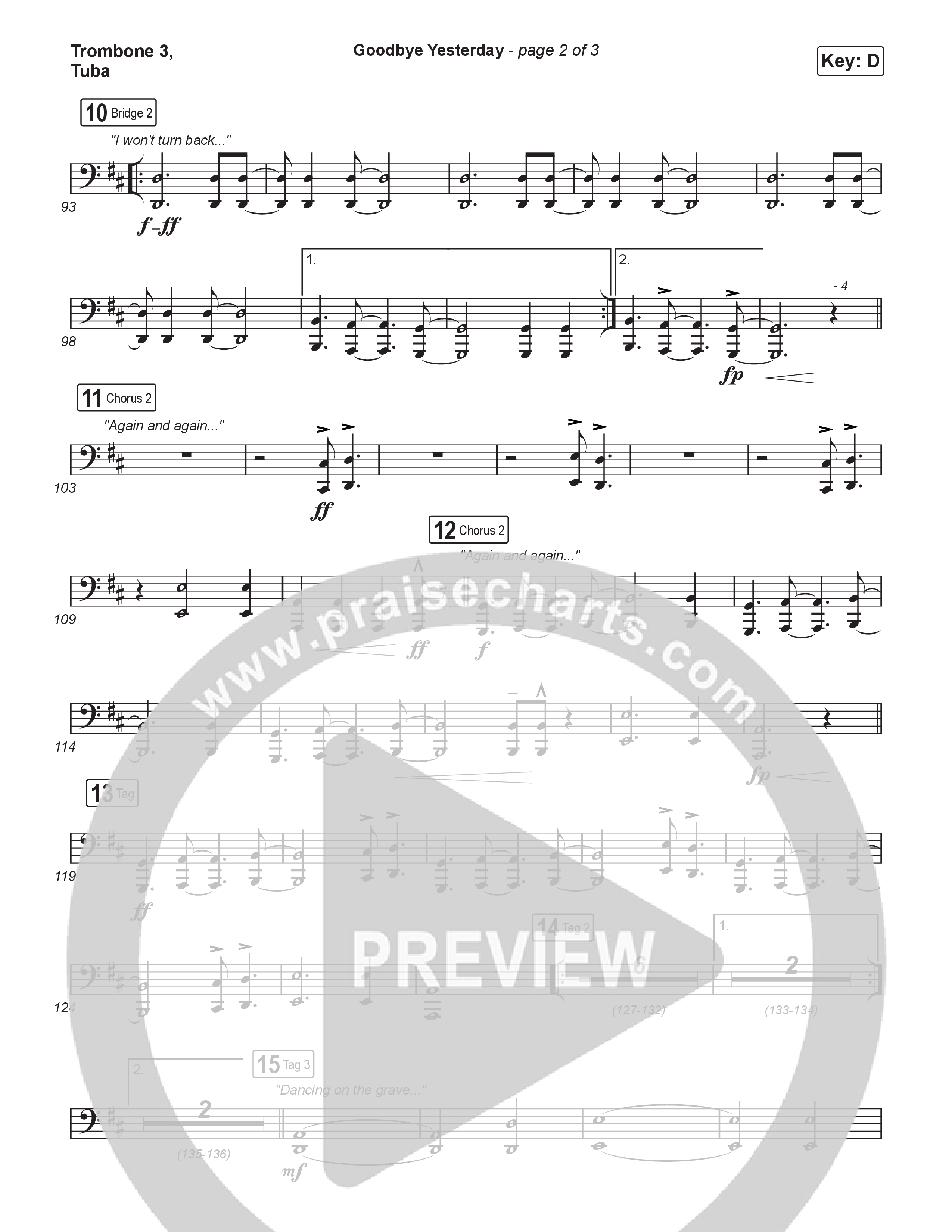 Goodbye Yesterday (Worship Choir/SAB) Trombone 3/Tuba (ELEVATION RHYTHM / Arr. Luke Gambill)