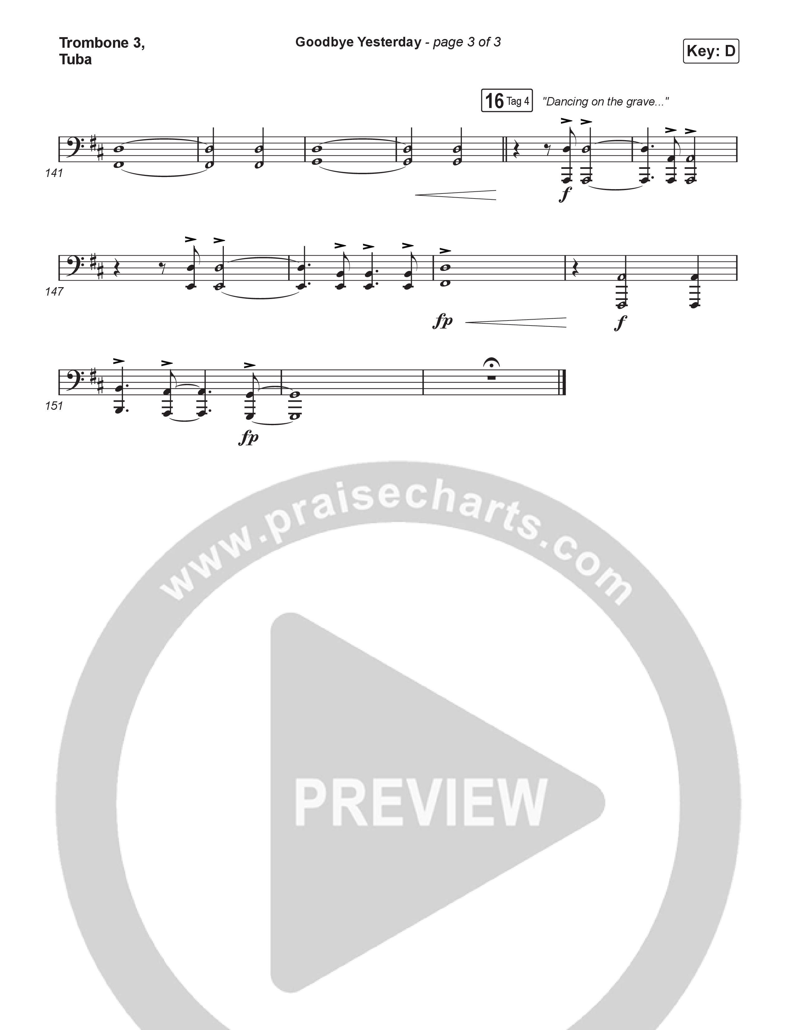 Goodbye Yesterday (Worship Choir/SAB) Trombone 3/Tuba (ELEVATION RHYTHM / Arr. Luke Gambill)