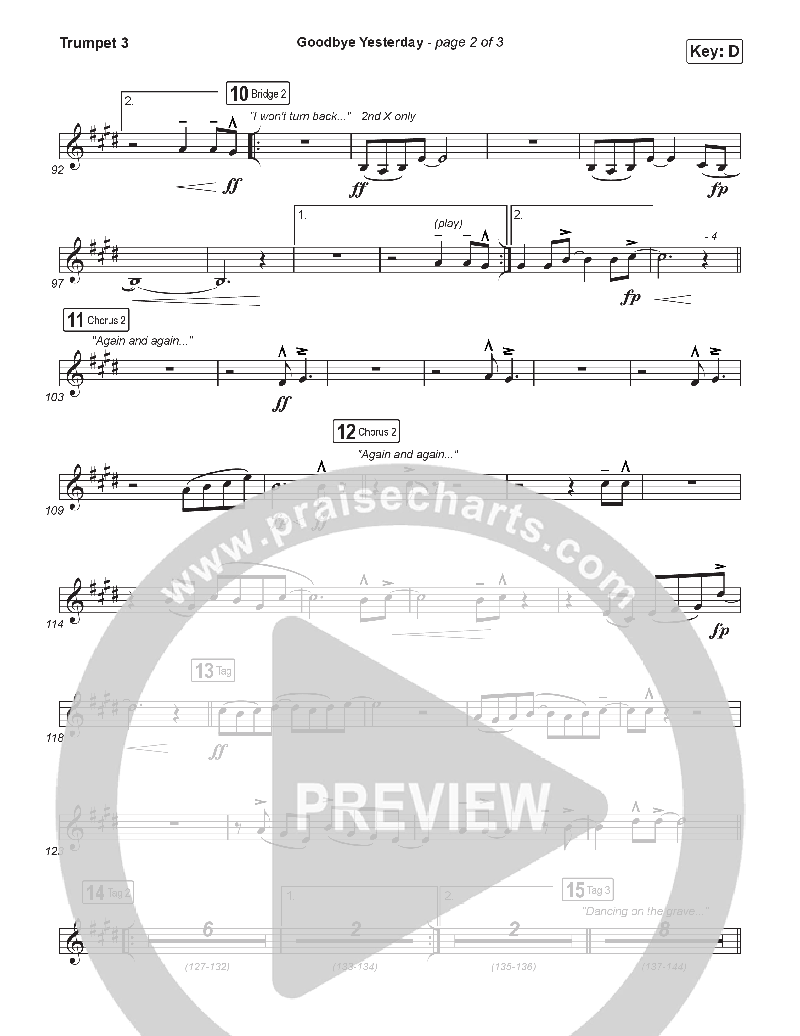 Goodbye Yesterday (Worship Choir/SAB) Trumpet 3 (ELEVATION RHYTHM / Arr. Luke Gambill)