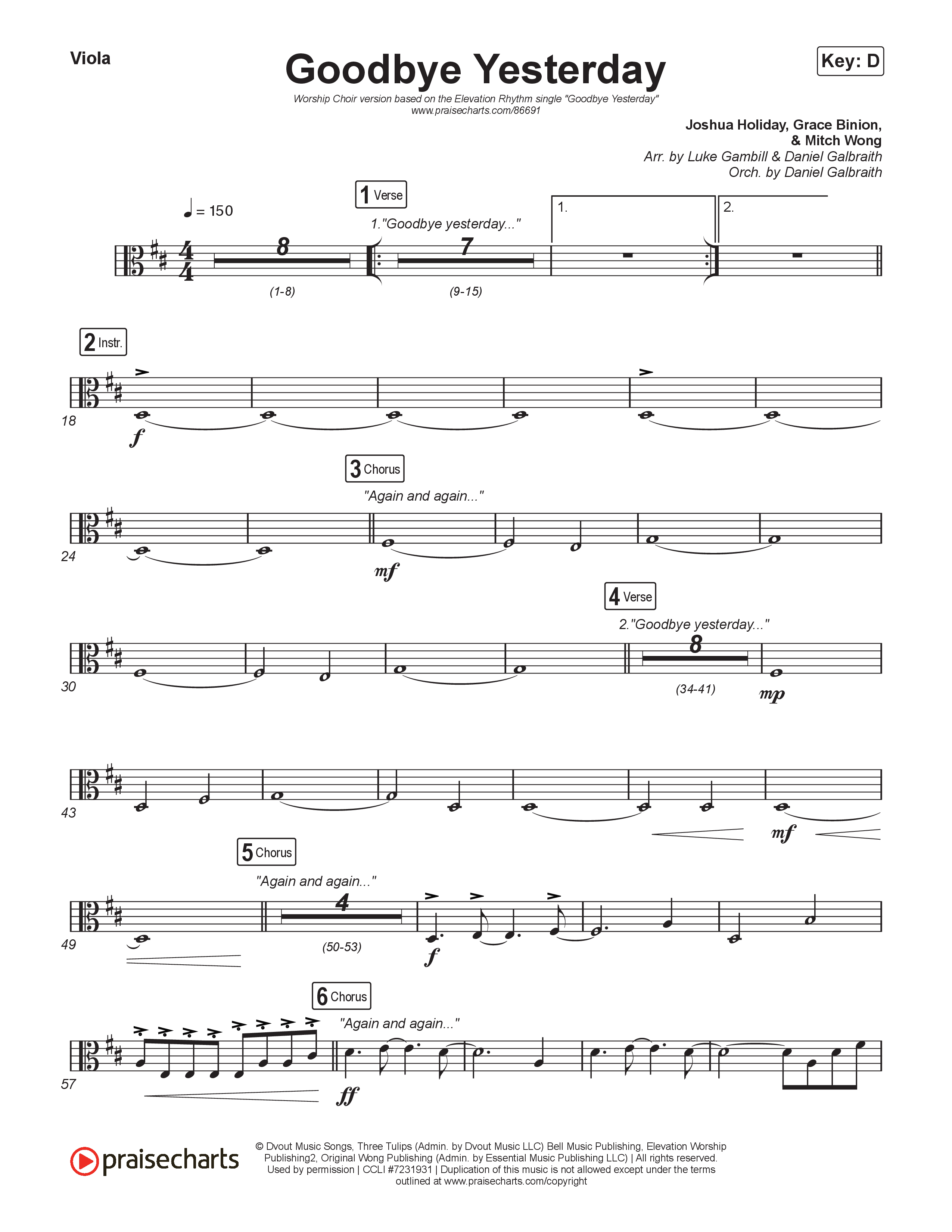 Goodbye Yesterday (Worship Choir/SAB) Viola (ELEVATION RHYTHM / Arr. Luke Gambill)