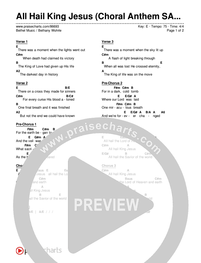 All Hail King Jesus (Choral Anthem SATB) Chords & Lyrics (Bethel Music / Bethany Wohrle / Arr. Luke Gambill)
