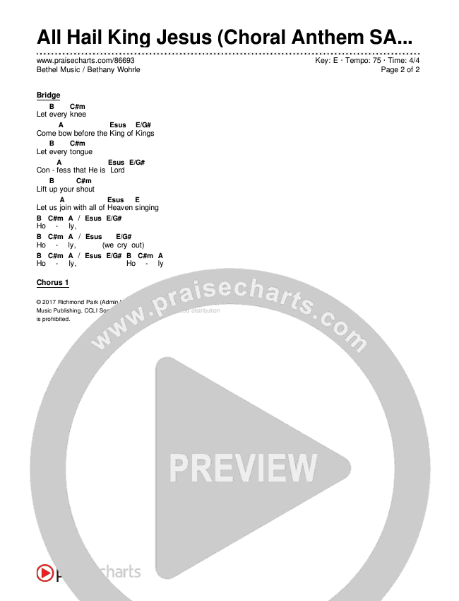 All Hail King Jesus (Choral Anthem SATB) Chords & Lyrics (Bethel Music / Bethany Wohrle / Arr. Luke Gambill)