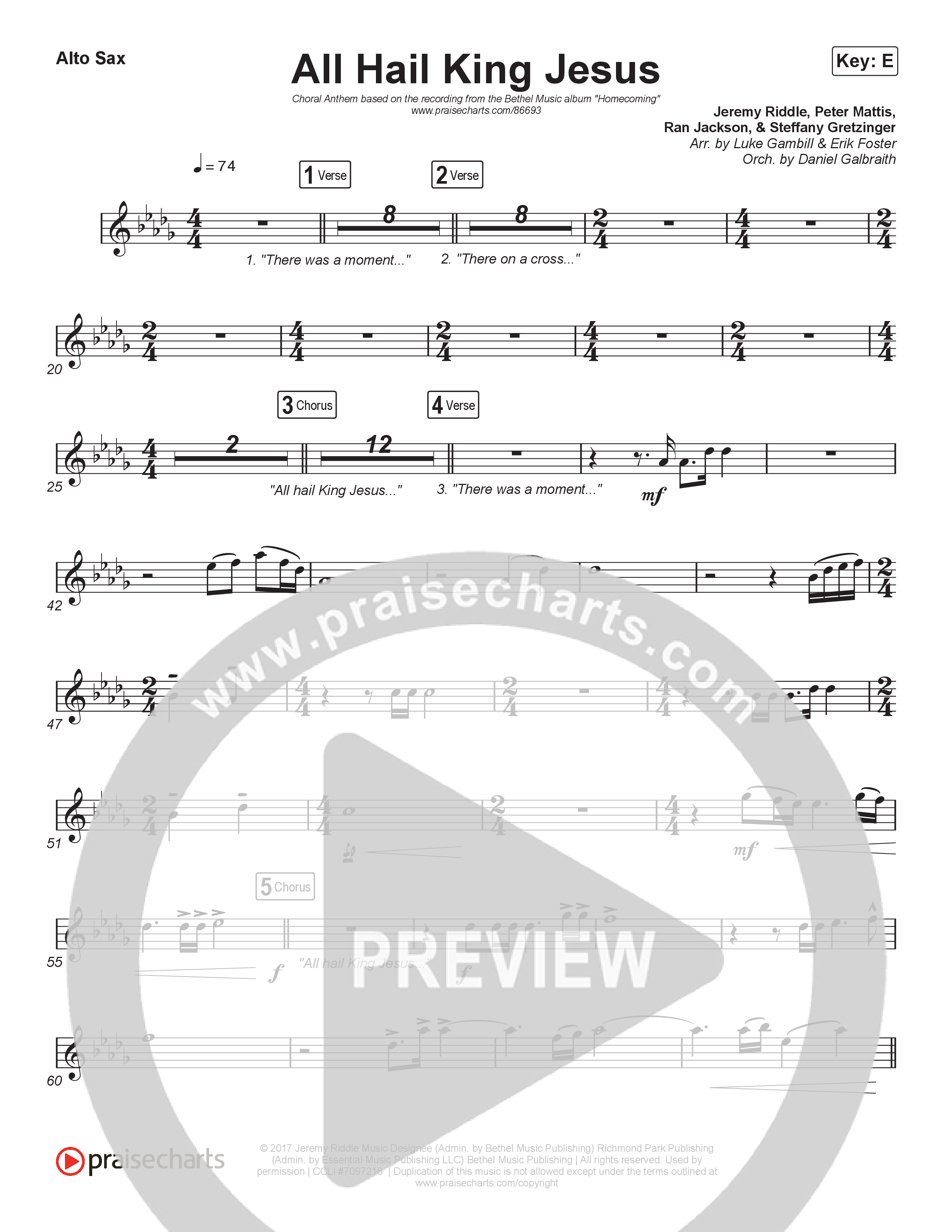 All Hail King Jesus (Choral Anthem SATB) Sax Pack (Bethel Music / Bethany Wohrle / Arr. Luke Gambill)