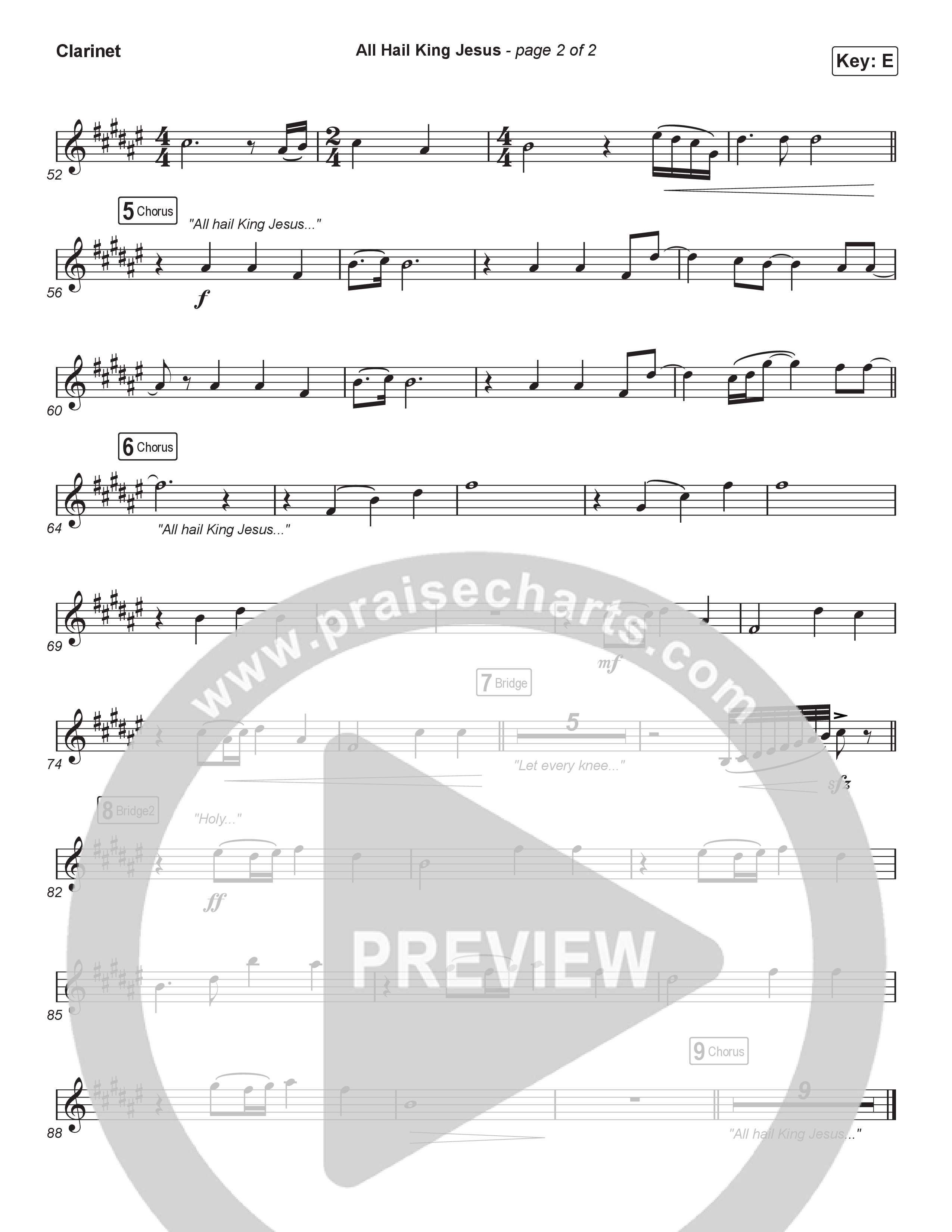 All Hail King Jesus (Choral Anthem SATB) Clarinet 1,2 (Bethel Music / Bethany Wohrle / Arr. Luke Gambill)