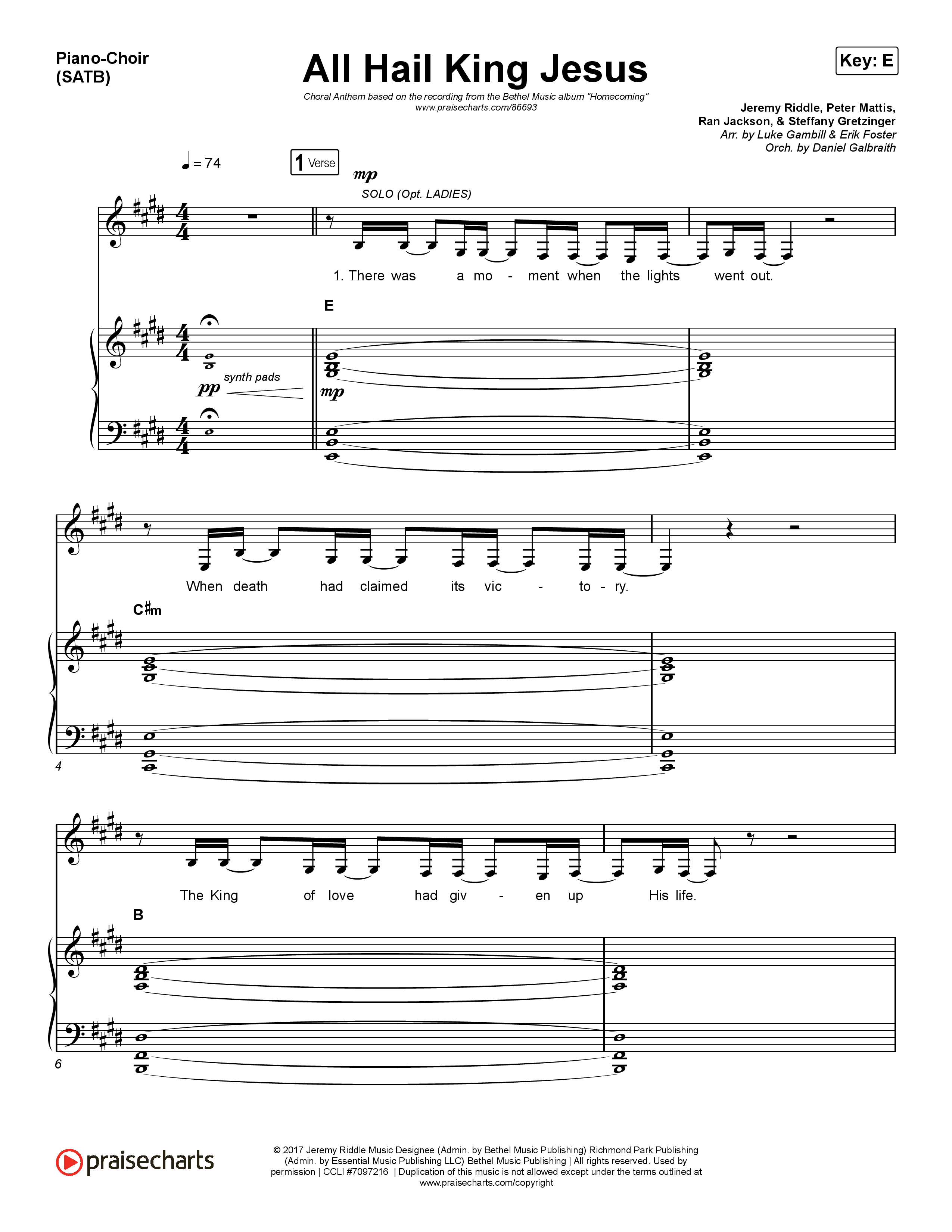 All Hail King Jesus (Choral Anthem SATB) Piano/Vocal (SATB) (Bethel Music / Bethany Wohrle / Arr. Luke Gambill)