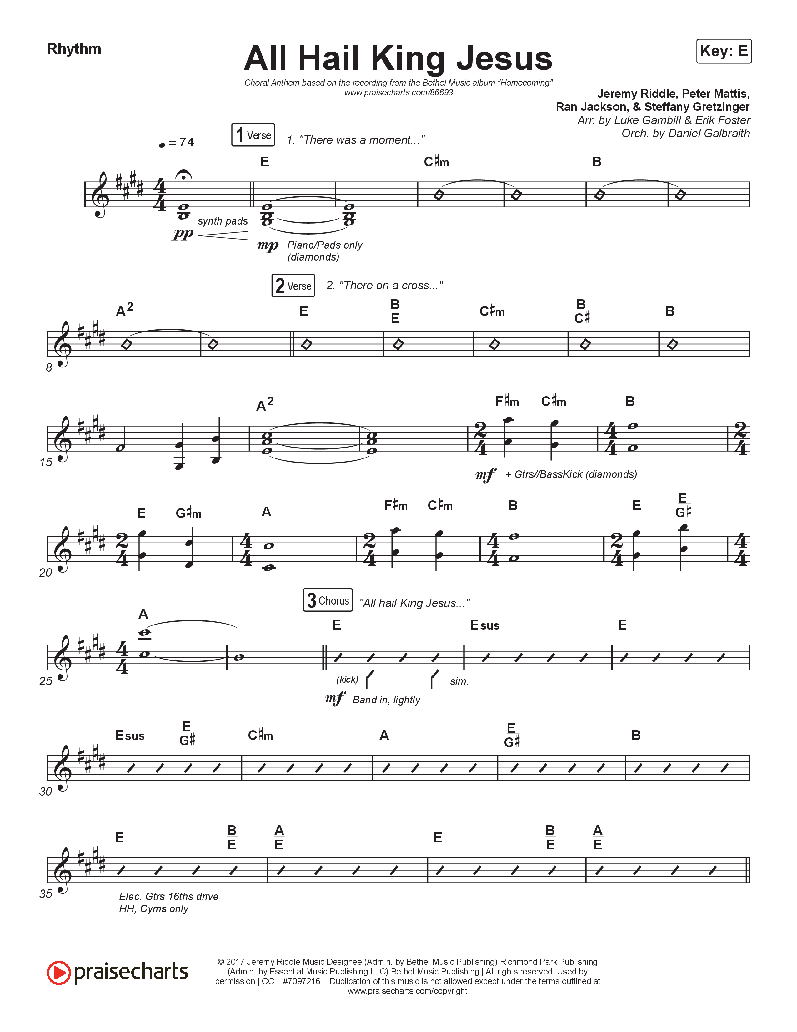 All Hail King Jesus (Choral Anthem SATB) Rhythm Chart (Bethel Music / Bethany Wohrle / Arr. Luke Gambill)