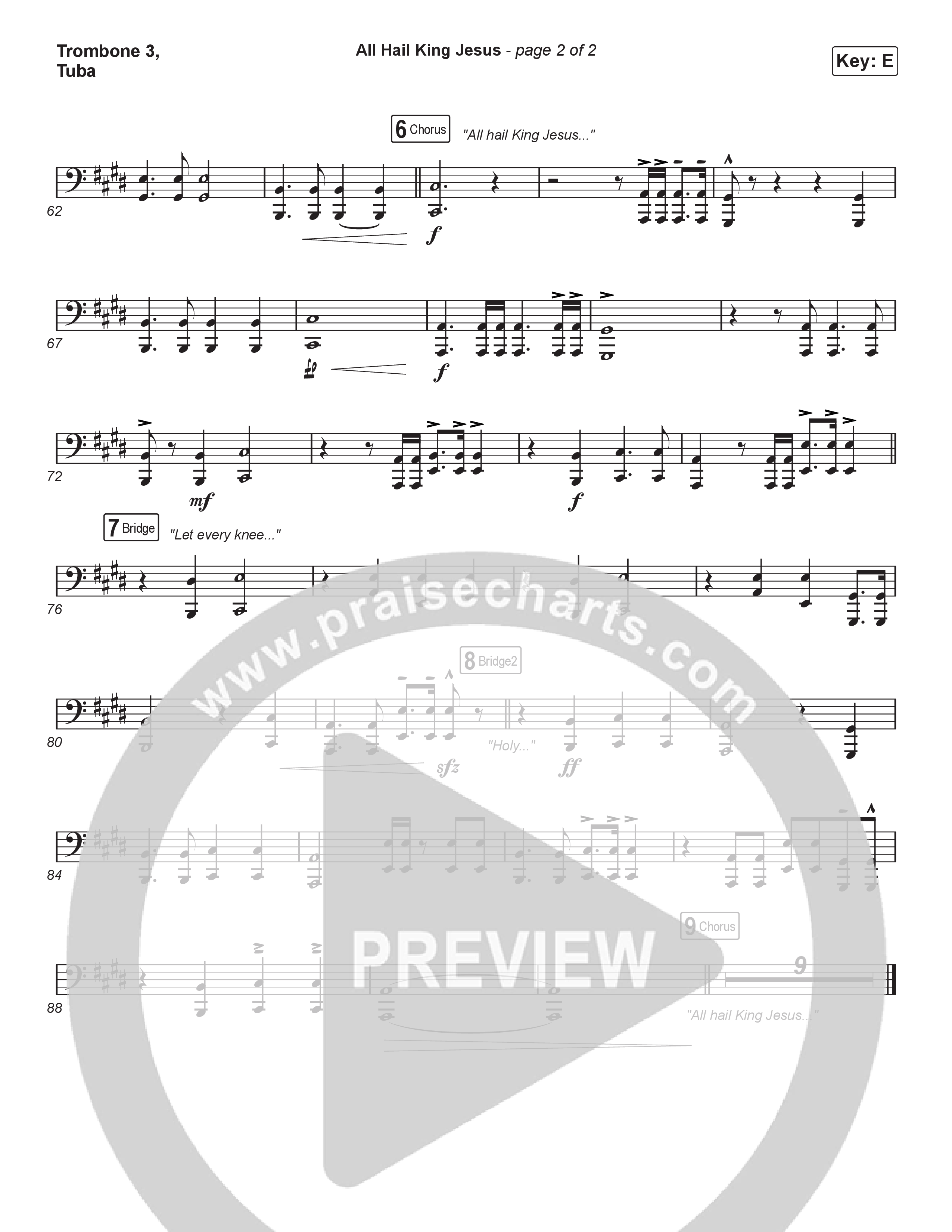 All Hail King Jesus (Choral Anthem SATB) Trombone 3/Tuba (Bethel Music / Bethany Wohrle / Arr. Luke Gambill)