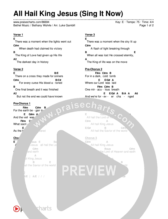 All Hail King Jesus (Sing It Now) Chords & Lyrics (Bethel Music / Bethany Wohrle / Arr. Luke Gambill)