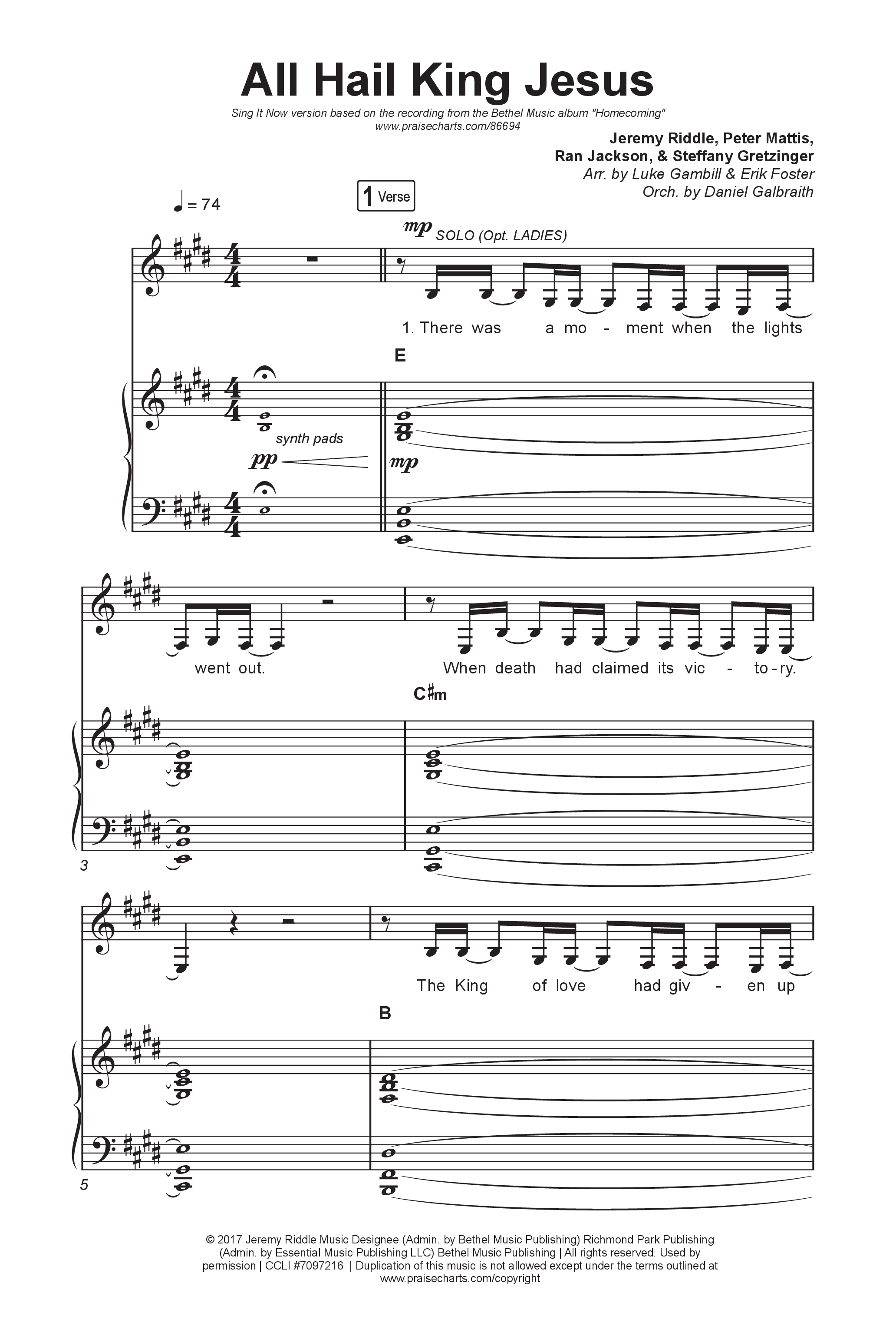 All Hail King Jesus (Sing It Now) Octavo (SATB & Pno) (Bethel Music / Bethany Wohrle / Arr. Luke Gambill)