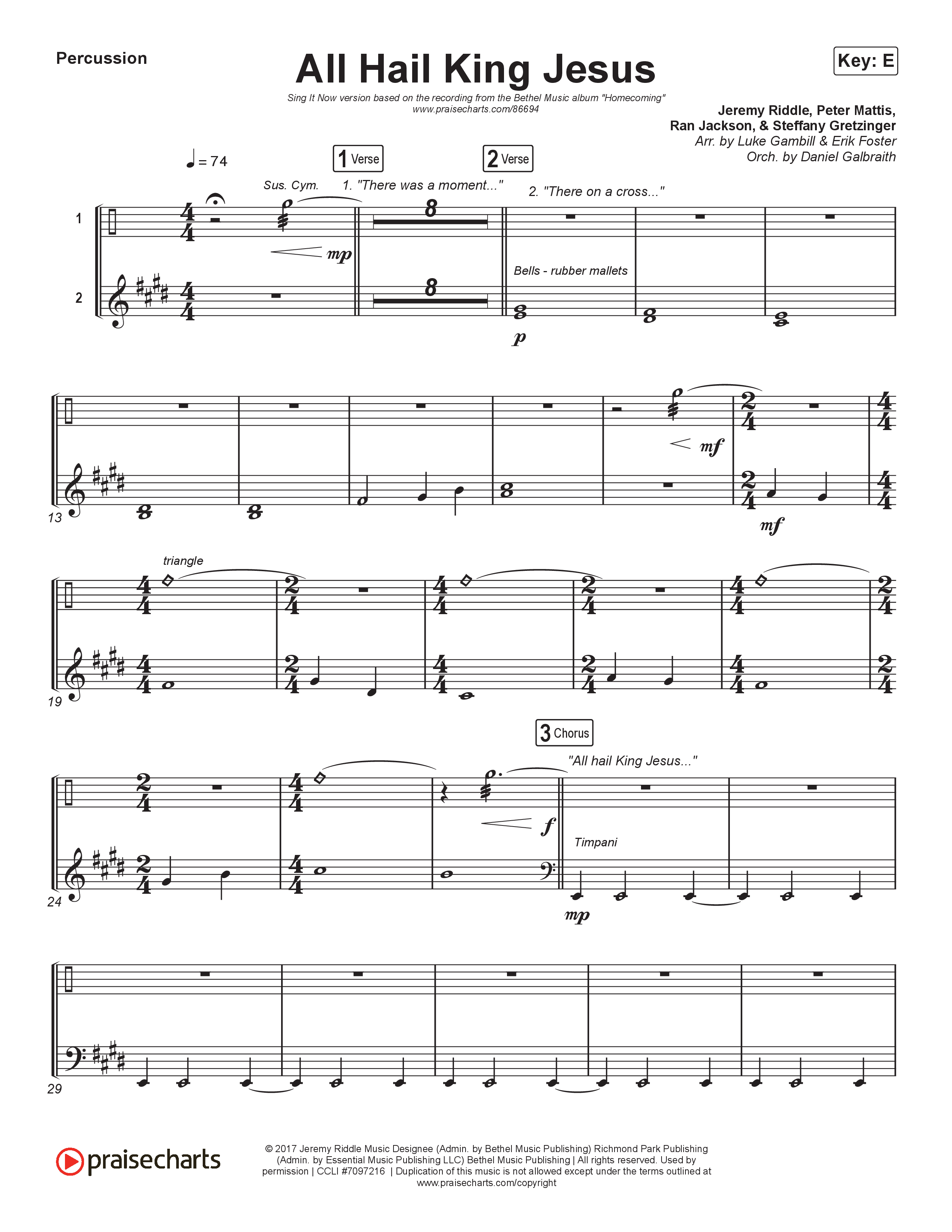 All Hail King Jesus (Sing It Now) Percussion (Bethel Music / Bethany Wohrle / Arr. Luke Gambill)