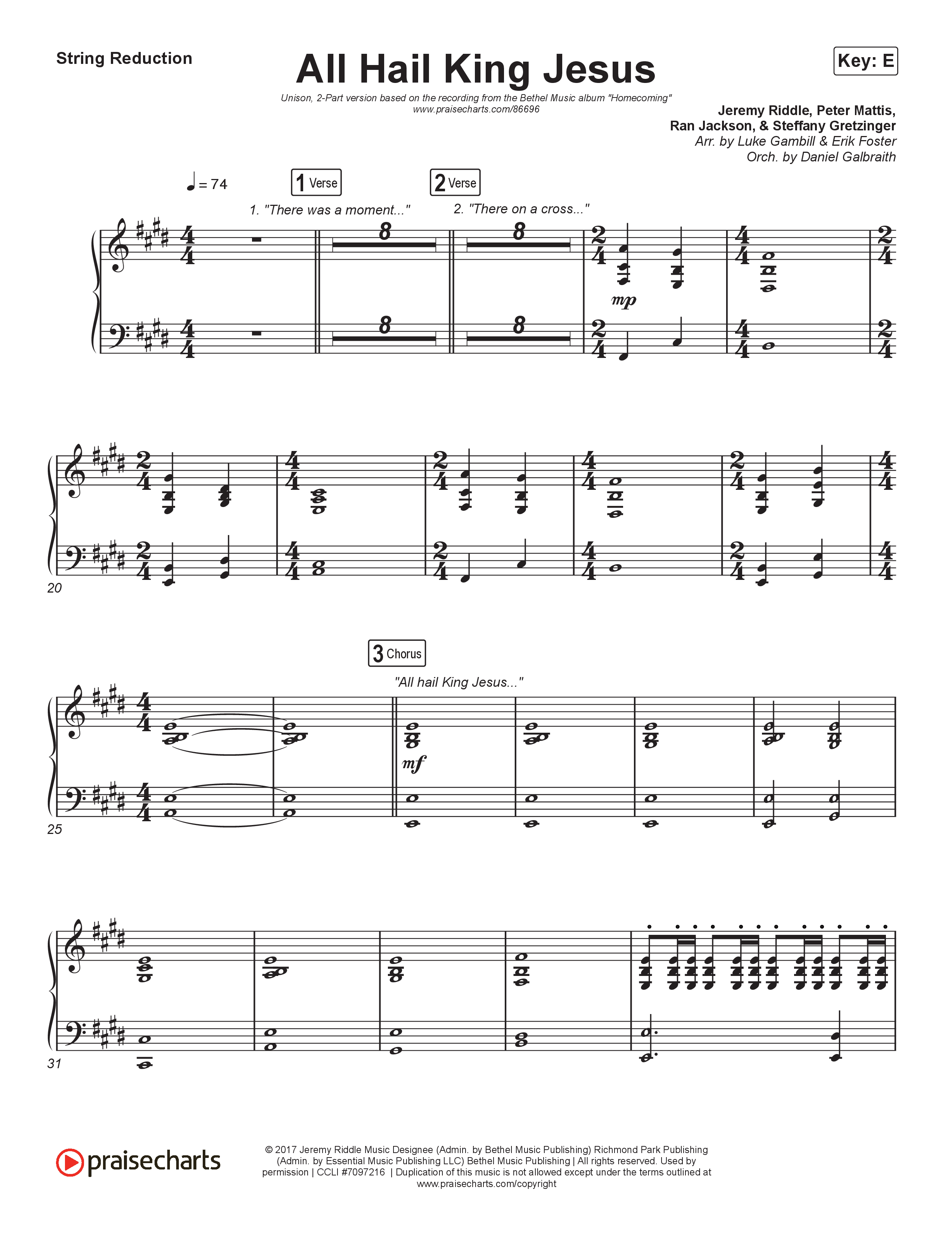 All Hail King Jesus (Unison/2-Part) String Reduction (Bethel Music / Bethany Wohrle / Arr. Luke Gambill)