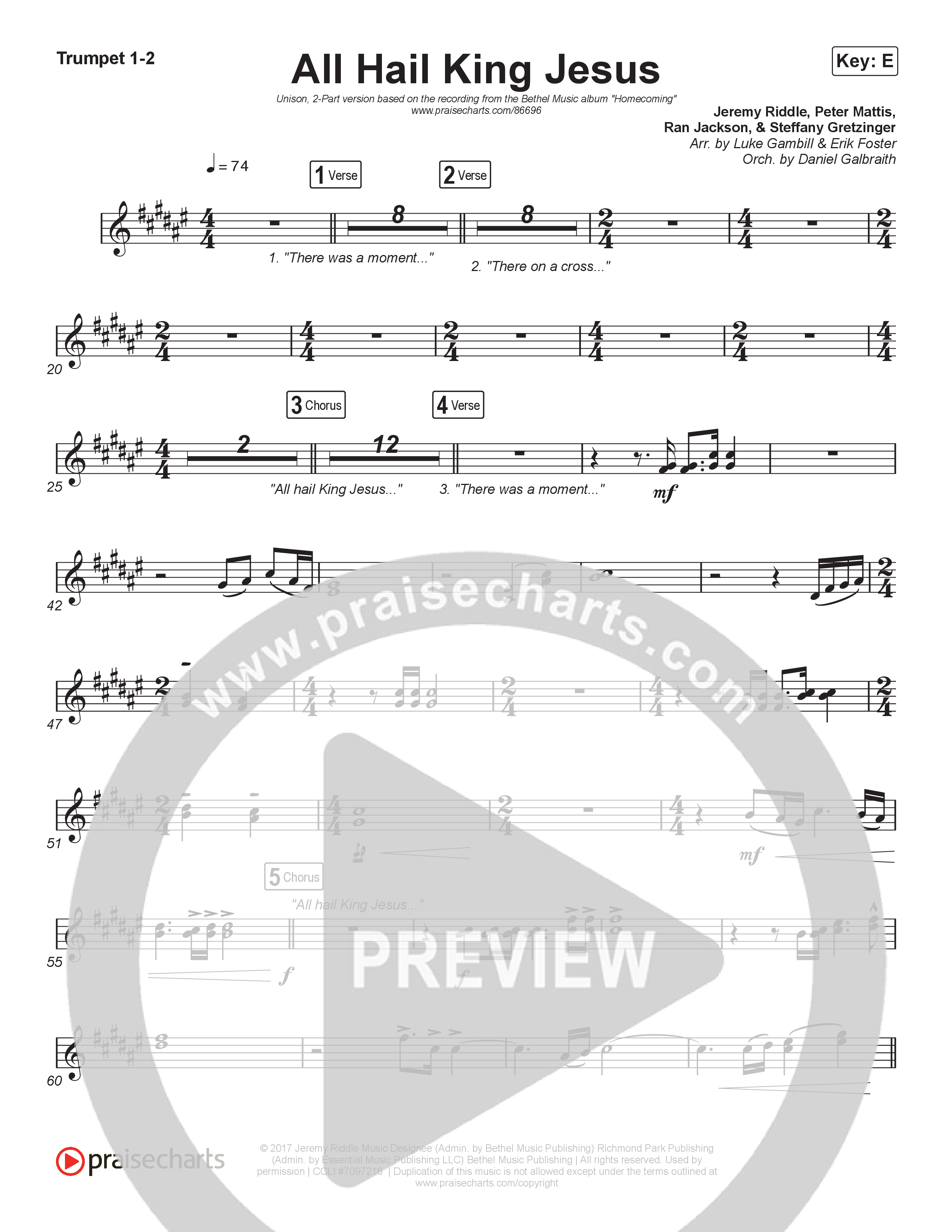 All Hail King Jesus (Unison/2-Part) Brass Pack (Bethel Music / Bethany Wohrle / Arr. Luke Gambill)