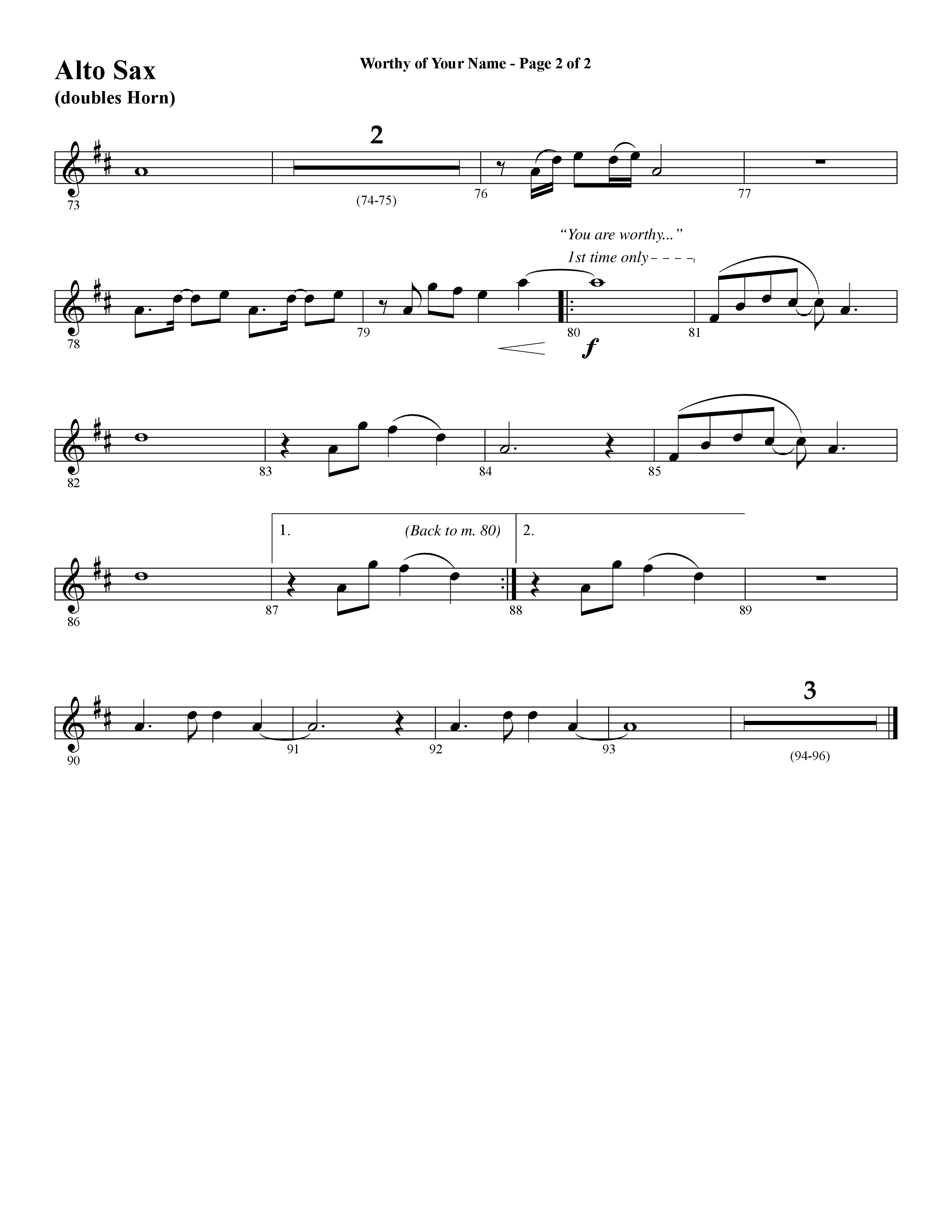 Worthy Of Your Name (Choral Anthem SATB) Alto Sax (Word Music Choral / Arr. Jay Rouse)