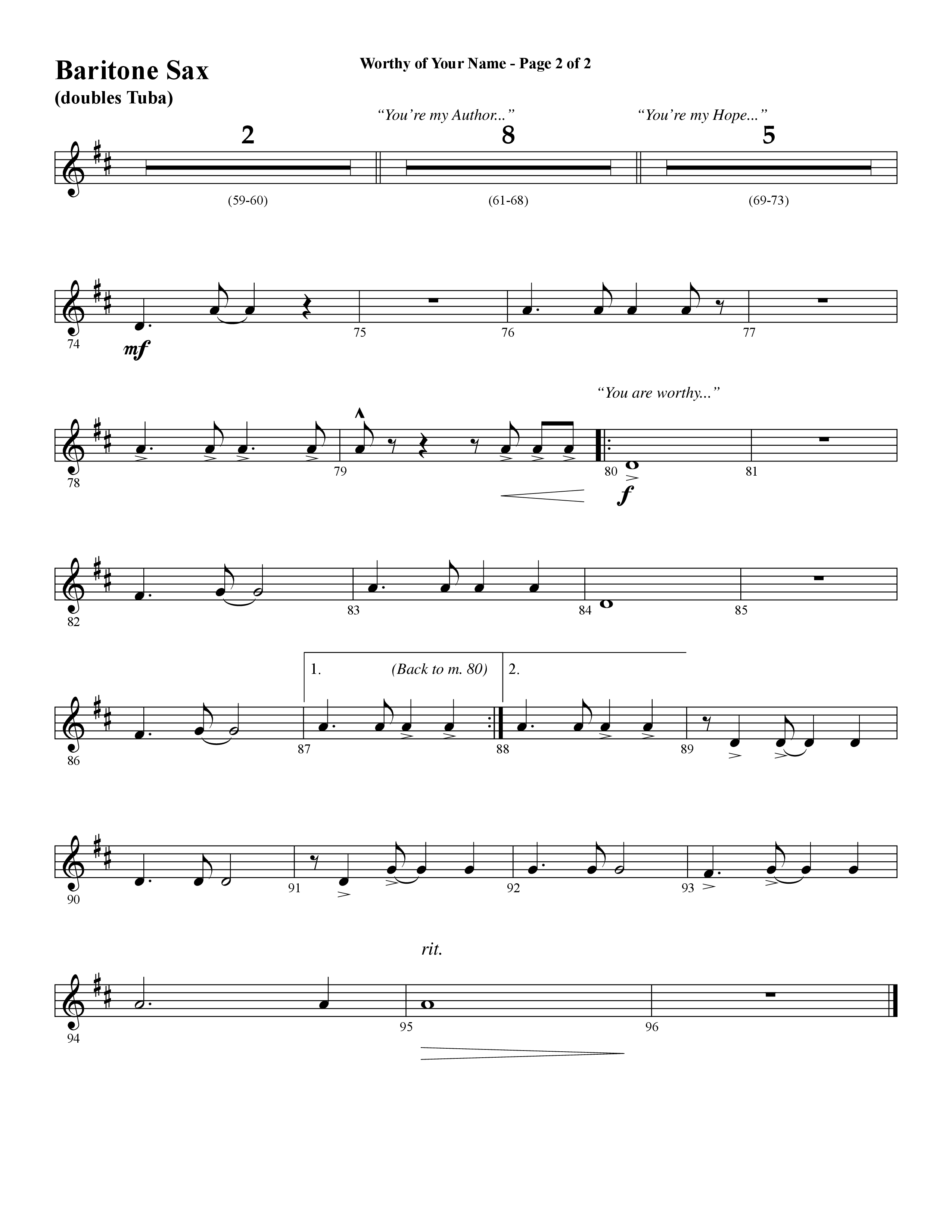 Worthy Of Your Name (Choral Anthem SATB) Bari Sax (Word Music Choral / Arr. Jay Rouse)