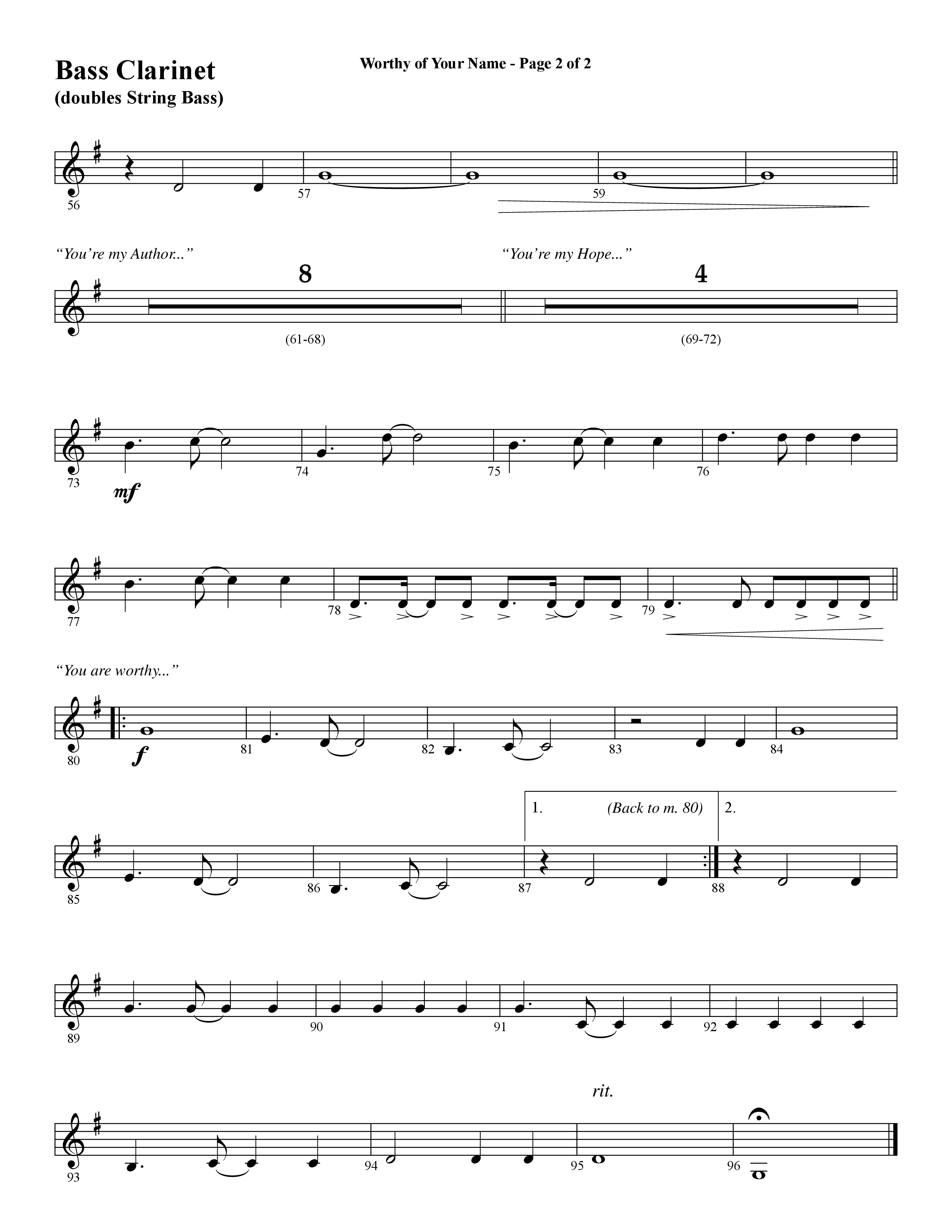 Worthy Of Your Name (Choral Anthem SATB) Bass Clarinet (Word Music Choral / Arr. Jay Rouse)