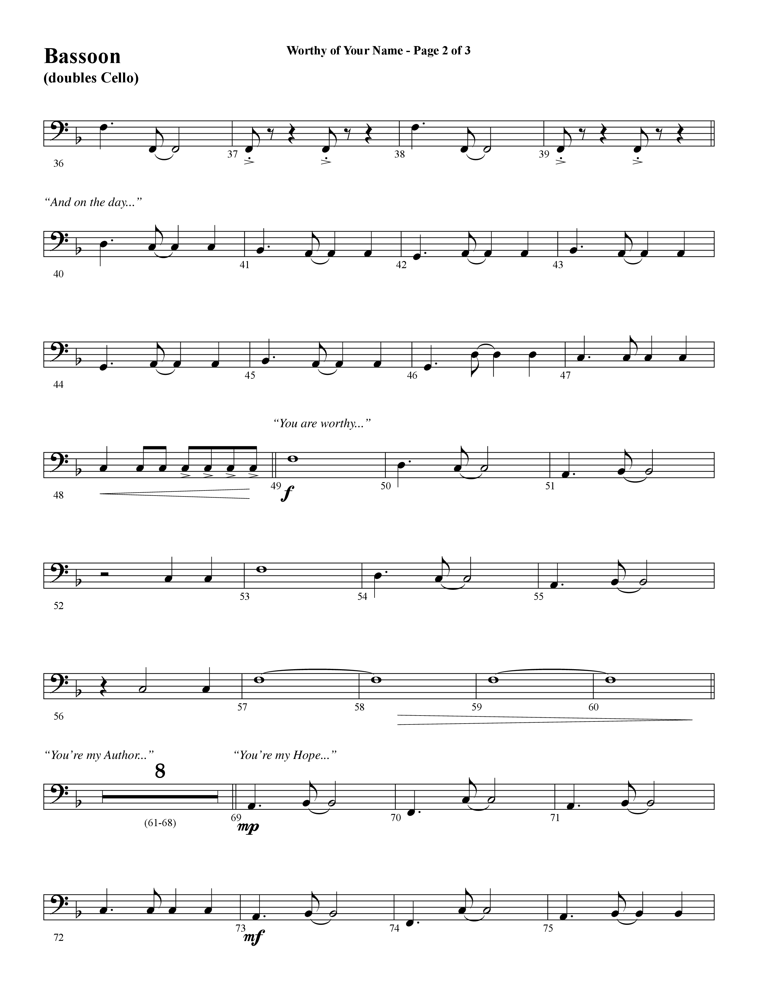Worthy Of Your Name (Choral Anthem SATB) Bassoon (Word Music Choral / Arr. Jay Rouse)