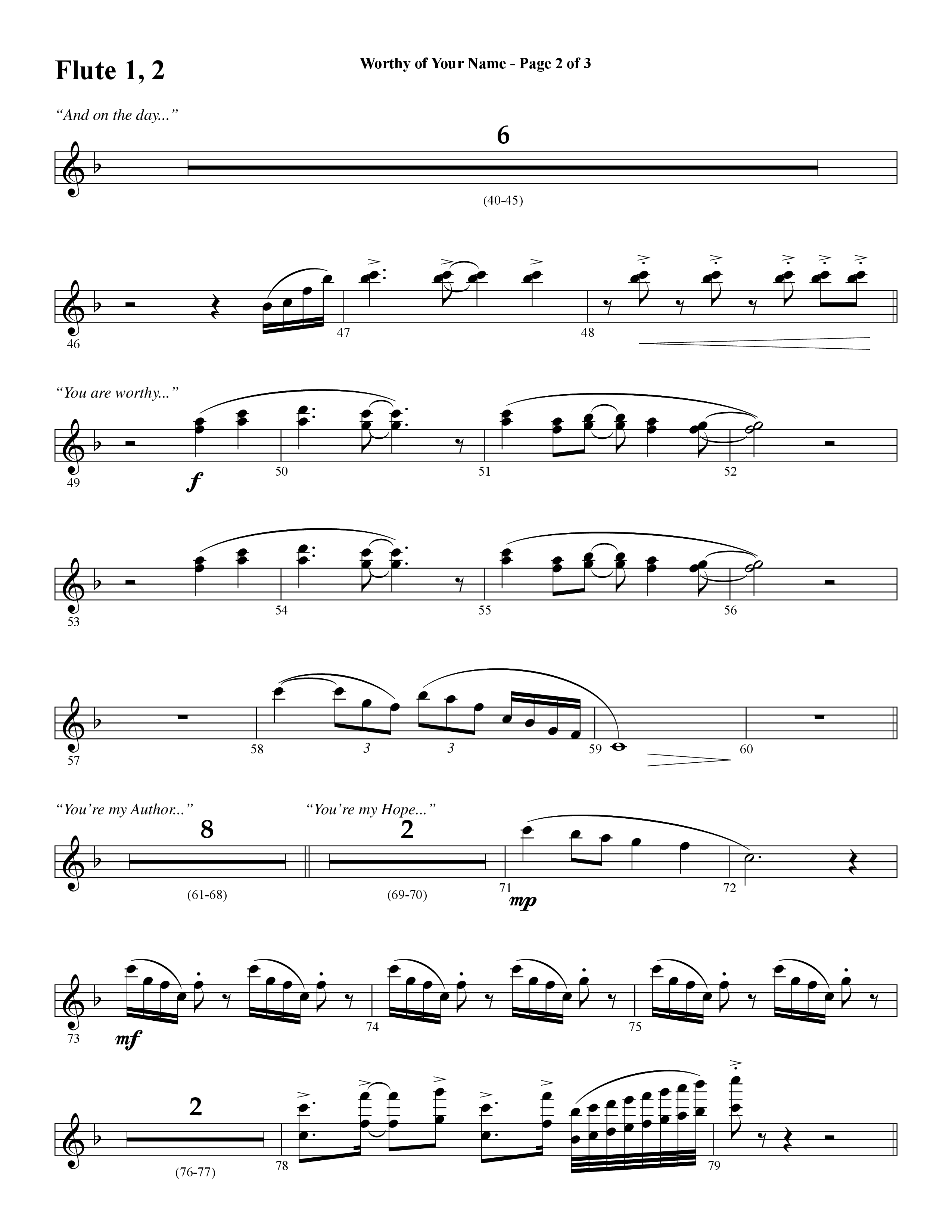 Worthy Of Your Name (Choral Anthem SATB) Flute 1/2 (Word Music Choral / Arr. Jay Rouse)